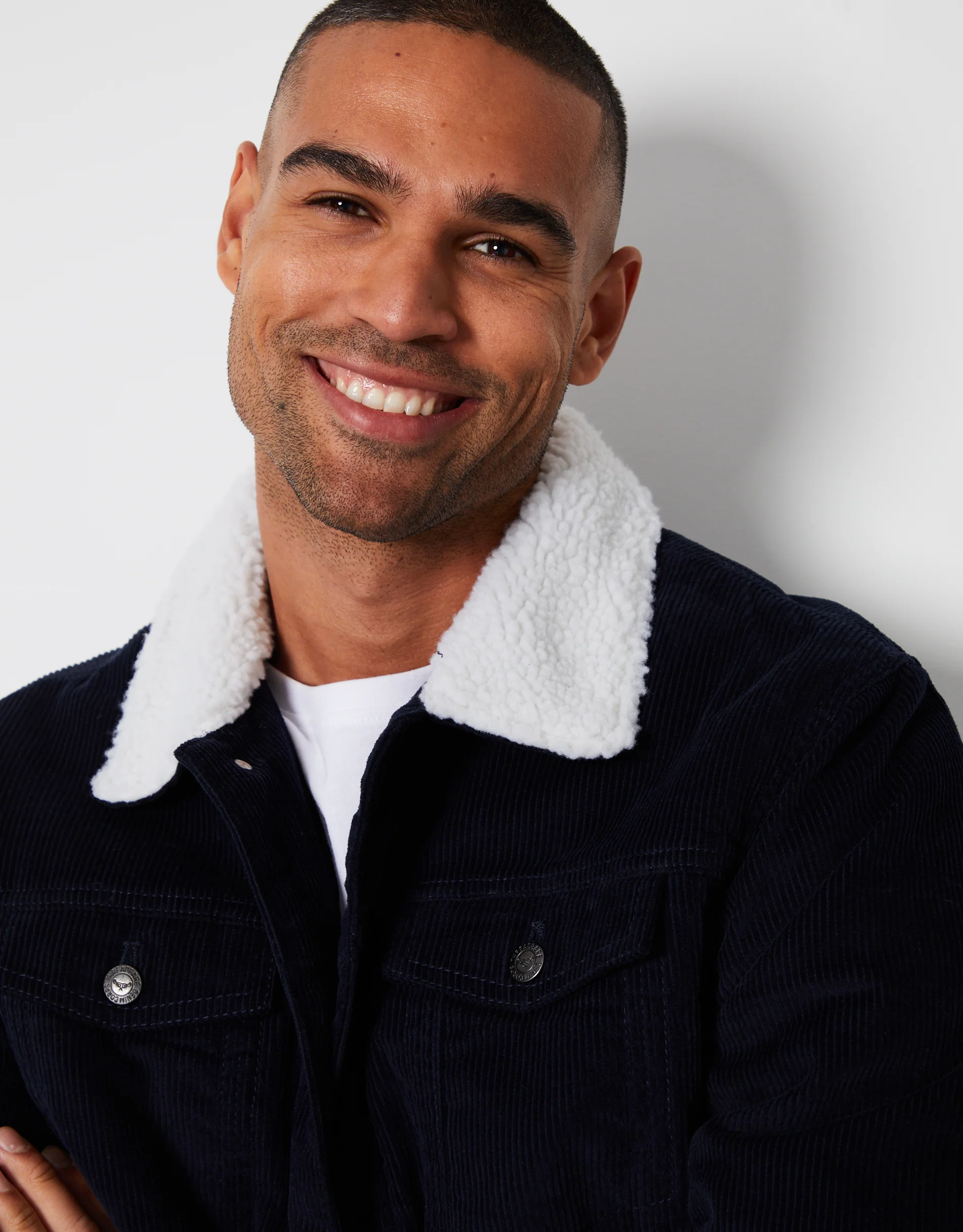 Borg Lined Corduroy Jacket in Navy - Image 4