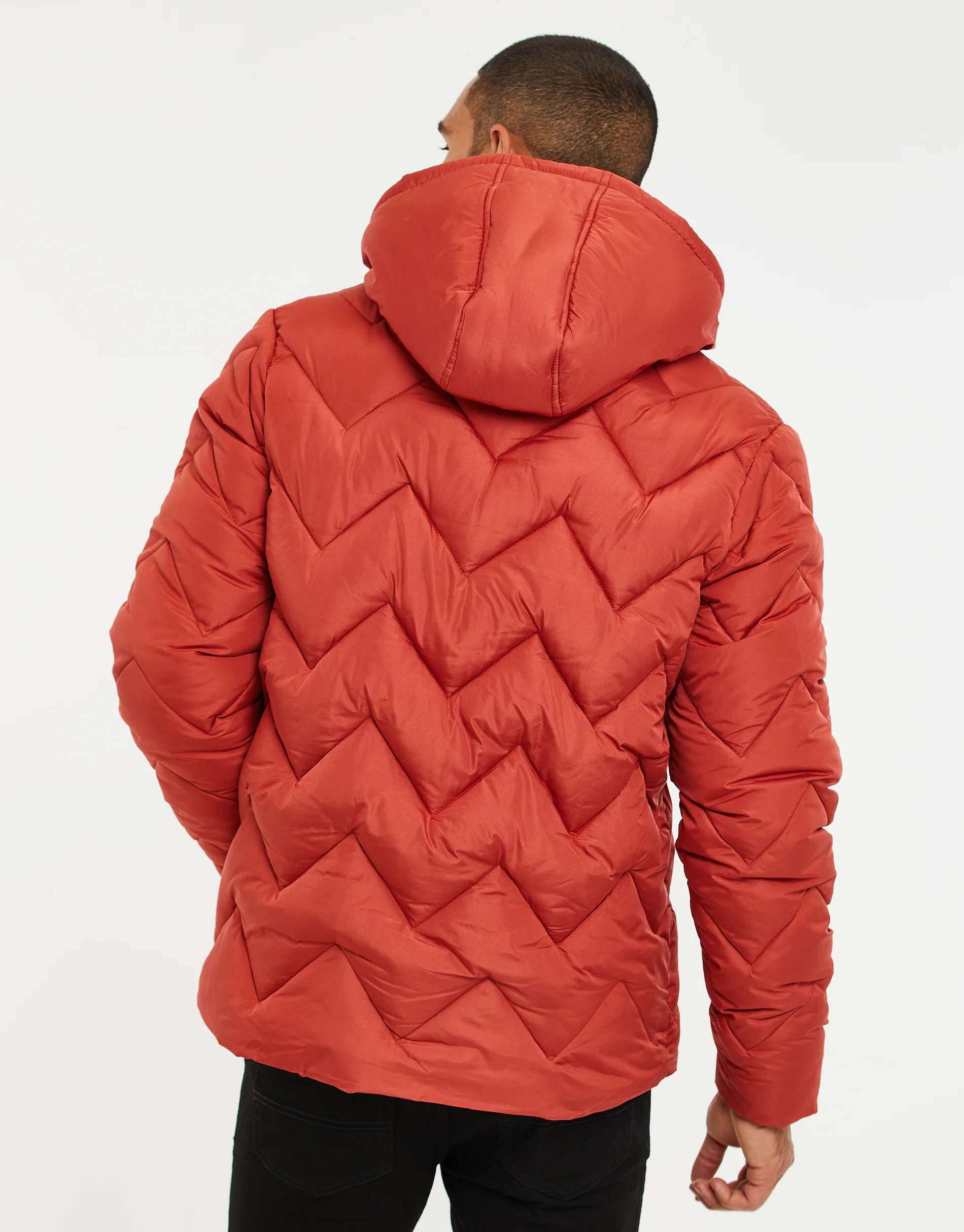 Zig Zag Quilted Jacket in Rust Orange - Image 2