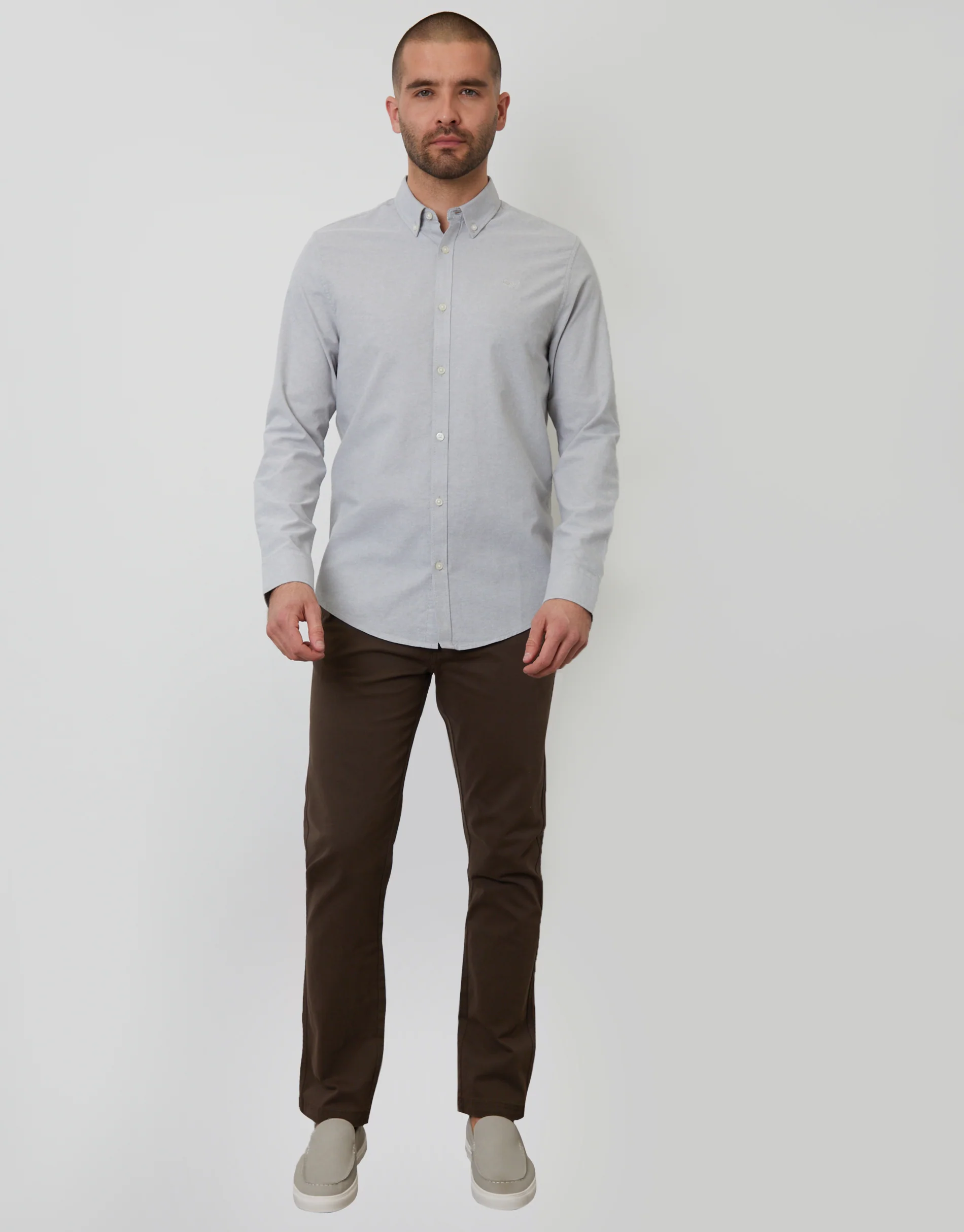 Cotton Long Sleeve Shirt in Blue Grey - Image 3