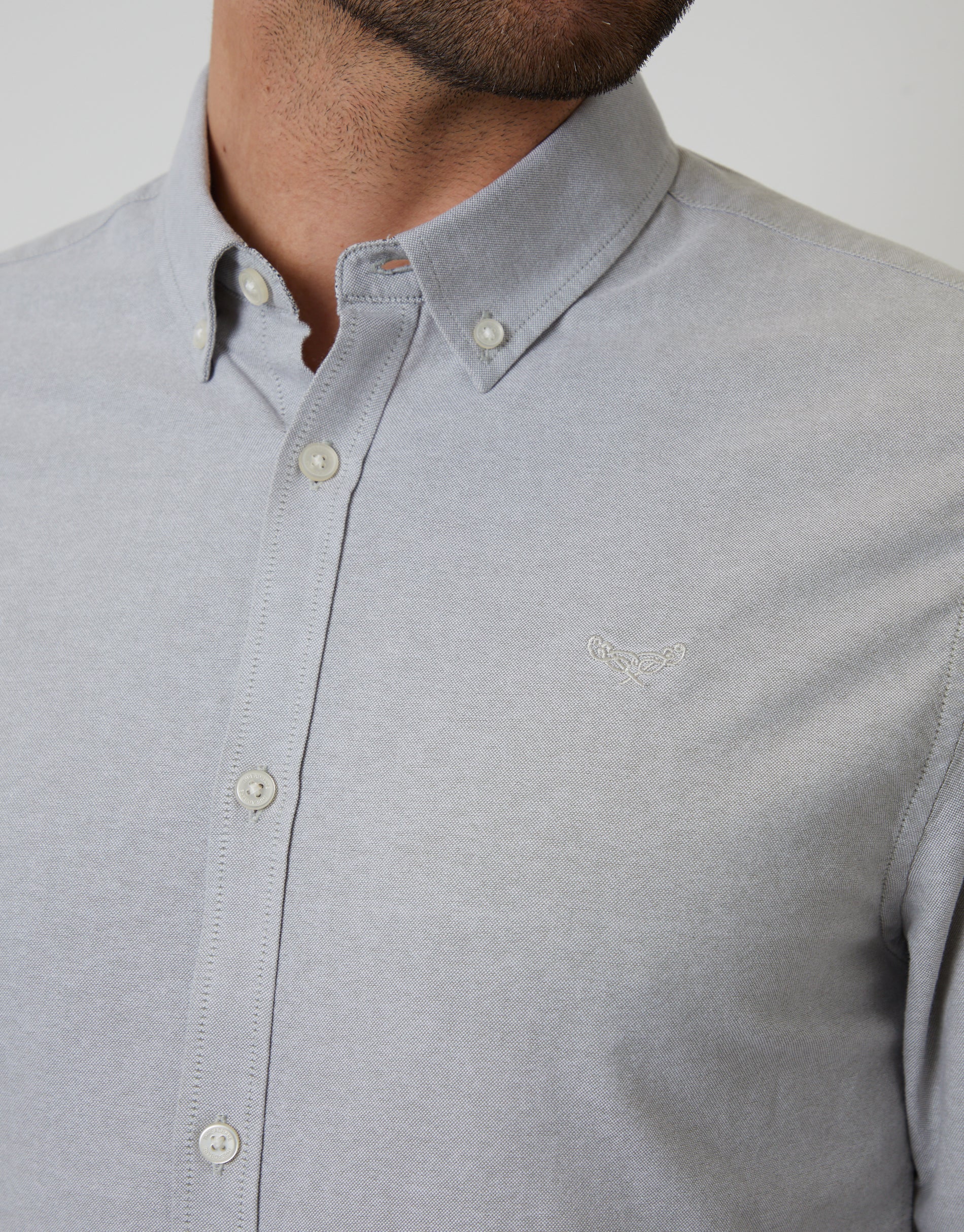 Cotton Long Sleeve Shirt in Blue Grey - Image 4