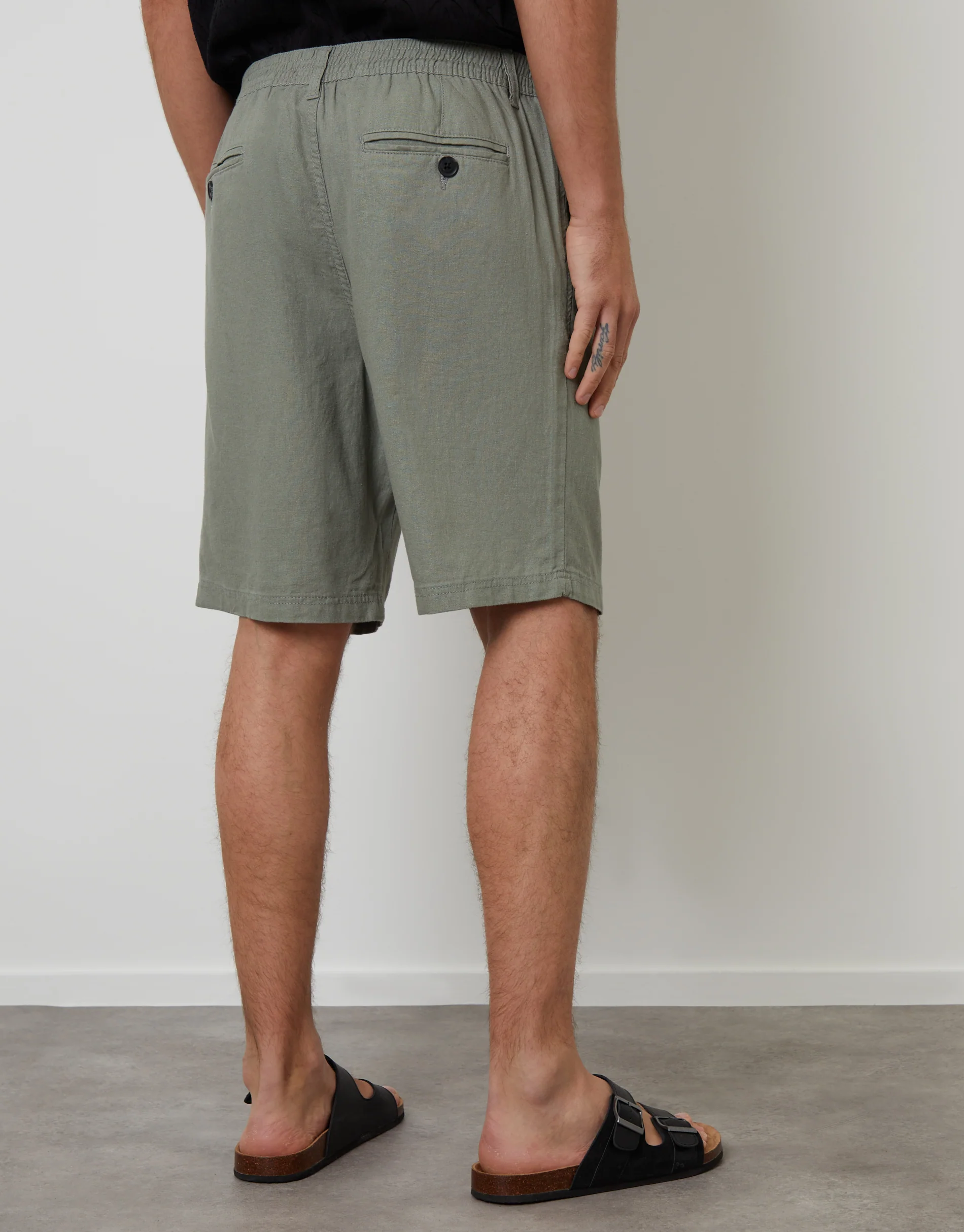 Linen Blend Shorts in Sage Green - Image 3