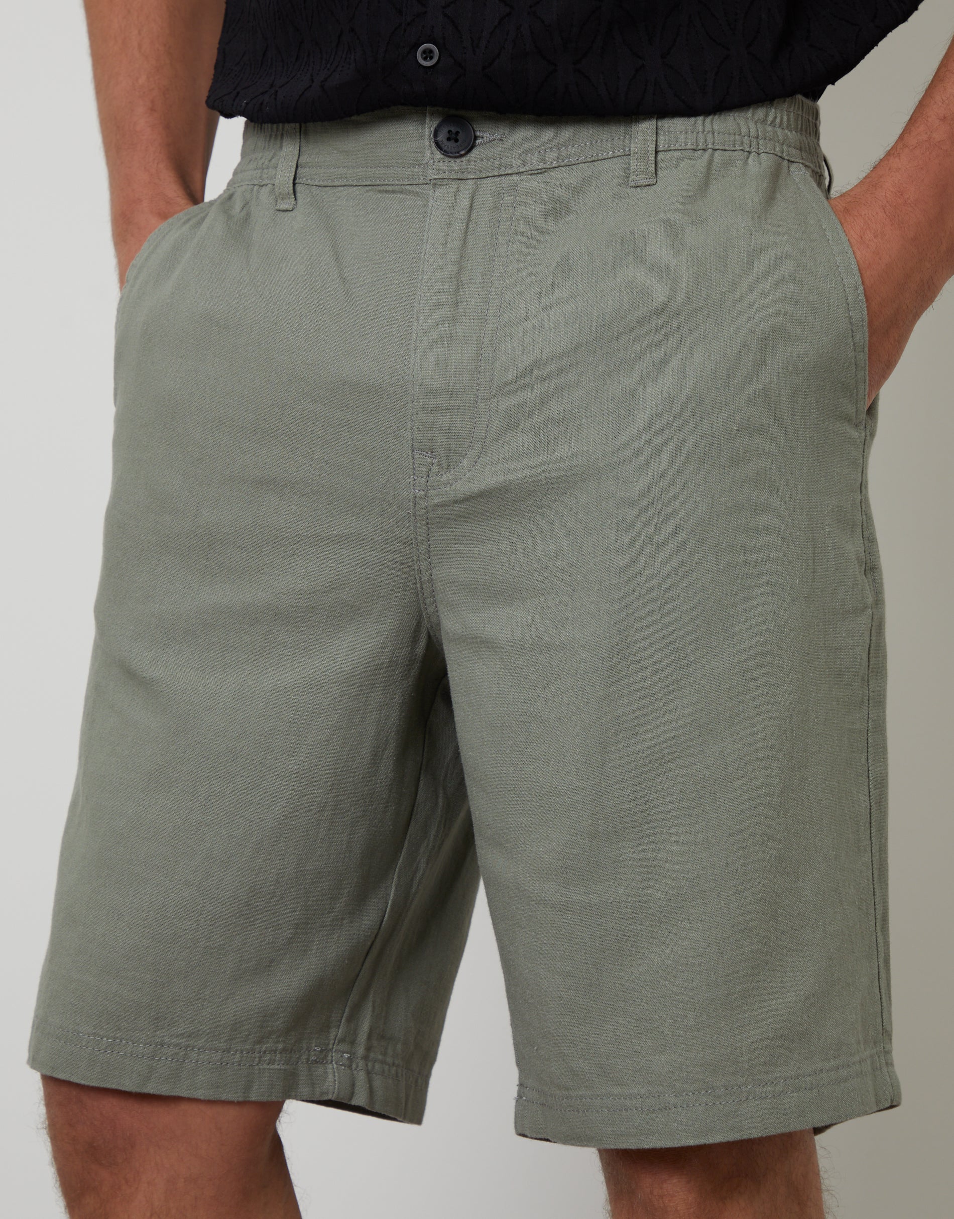 Linen Blend Shorts in Sage Green - Image 4
