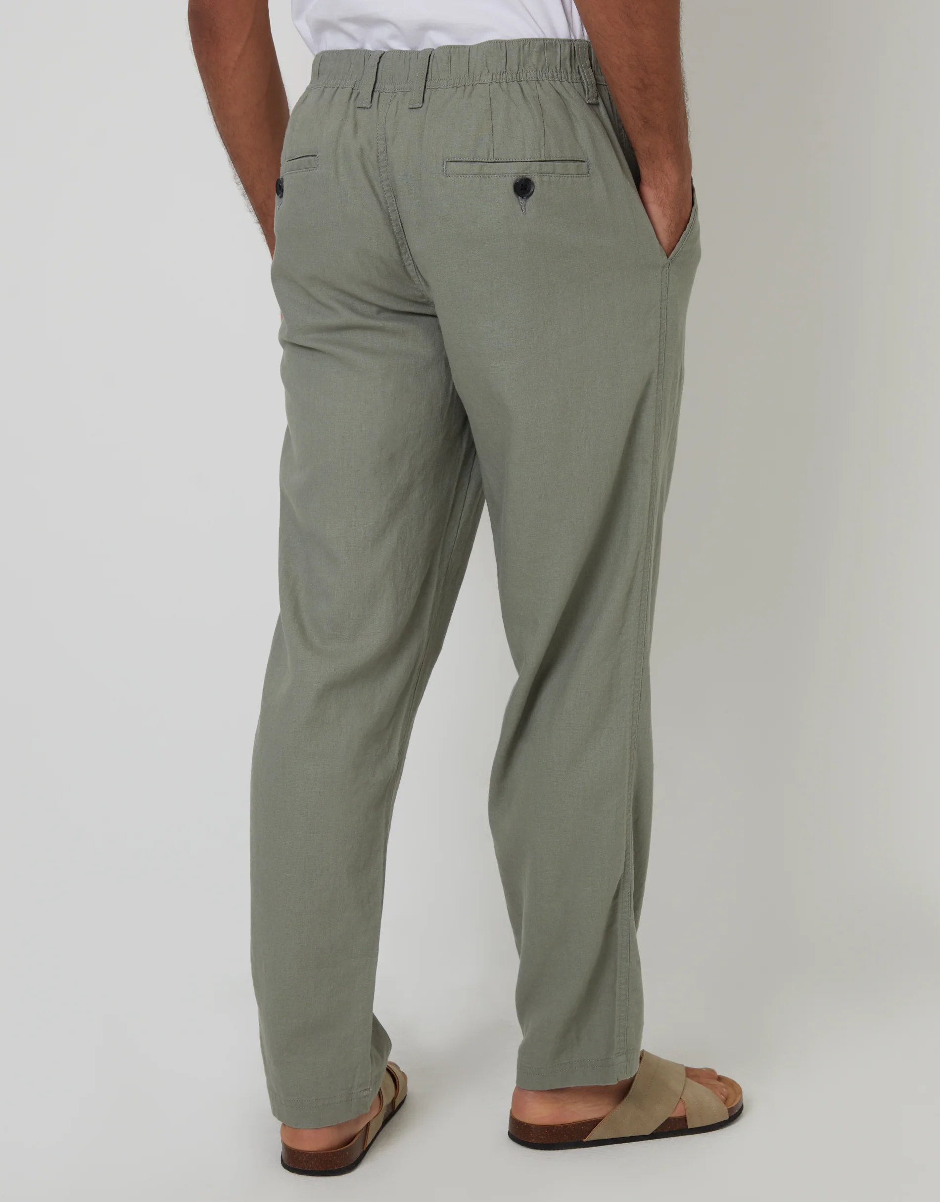 Linen Blend Trousers in Sage Green - Image 3