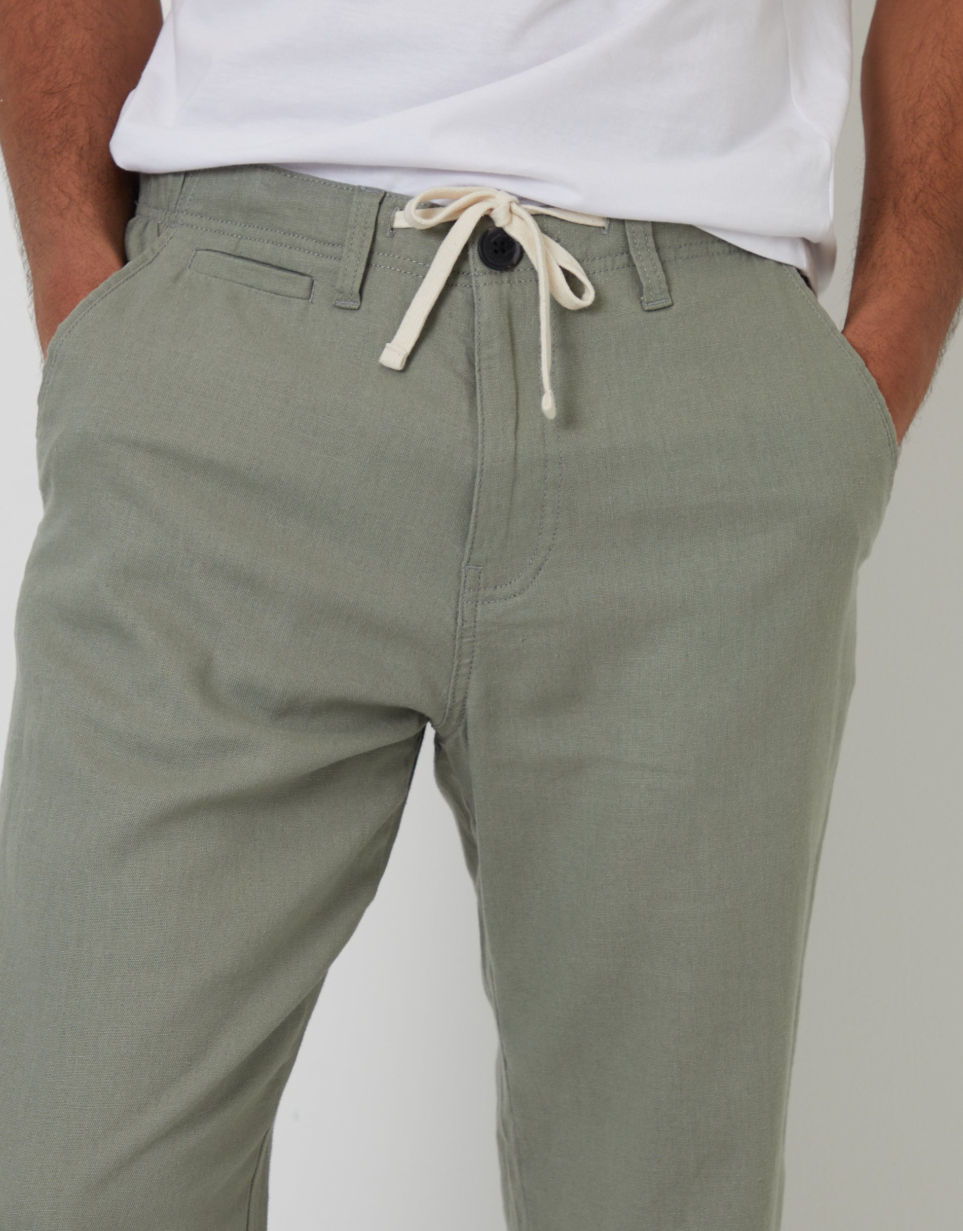 Linen Blend Trousers in Sage Green - Image 4