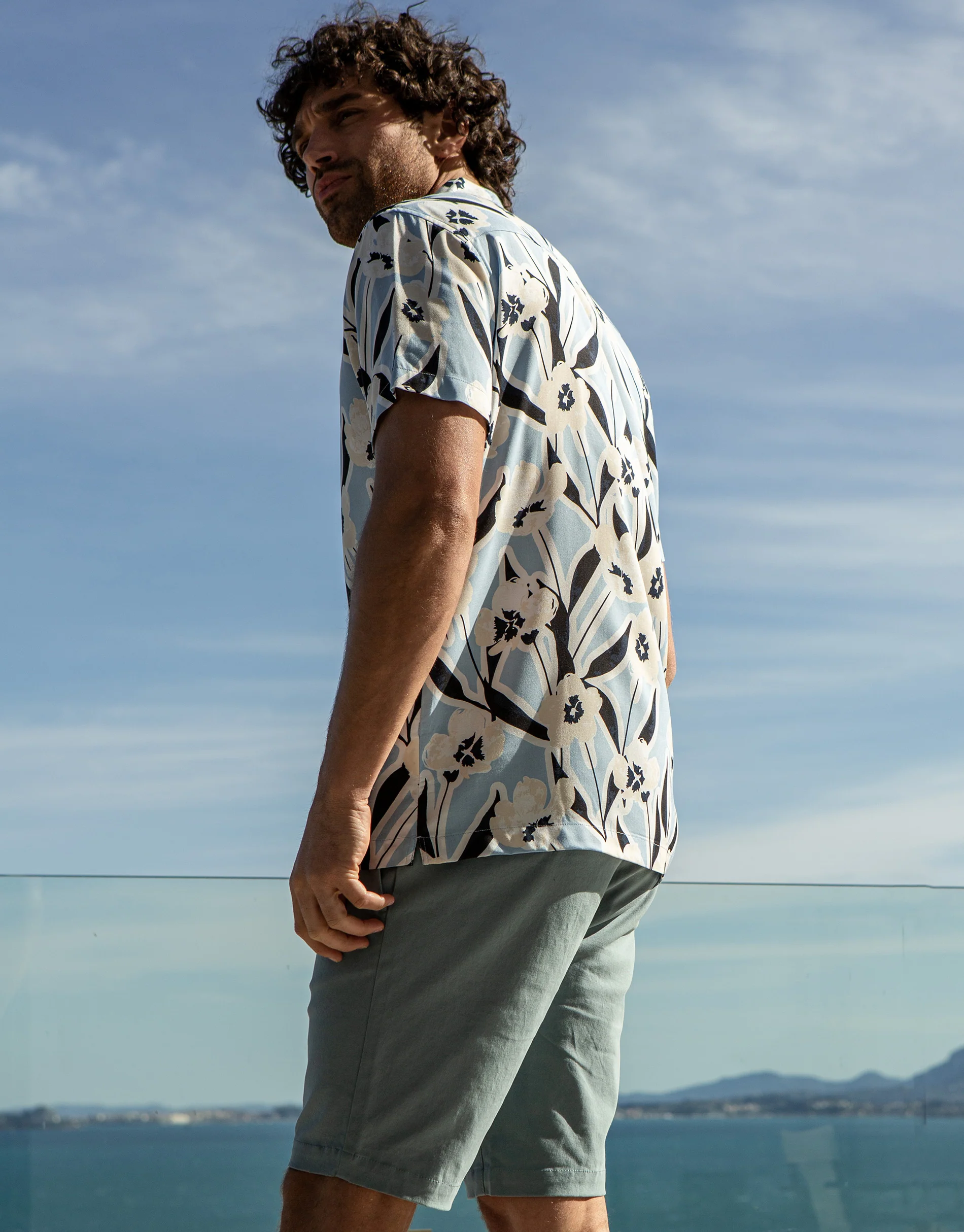 Floral Print Short Sleeve Shirt in Sky Blue - Image 2
