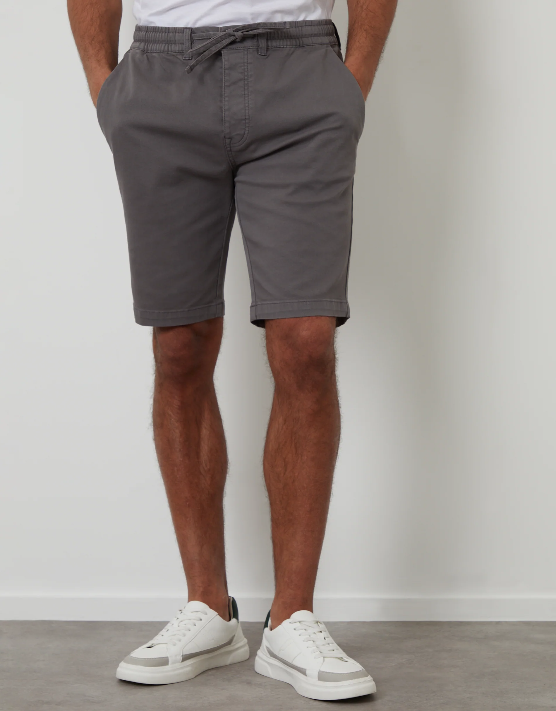 Regular Fit Elasticated Waist Stretch Chino Shorts in Slate Grey - Image 2