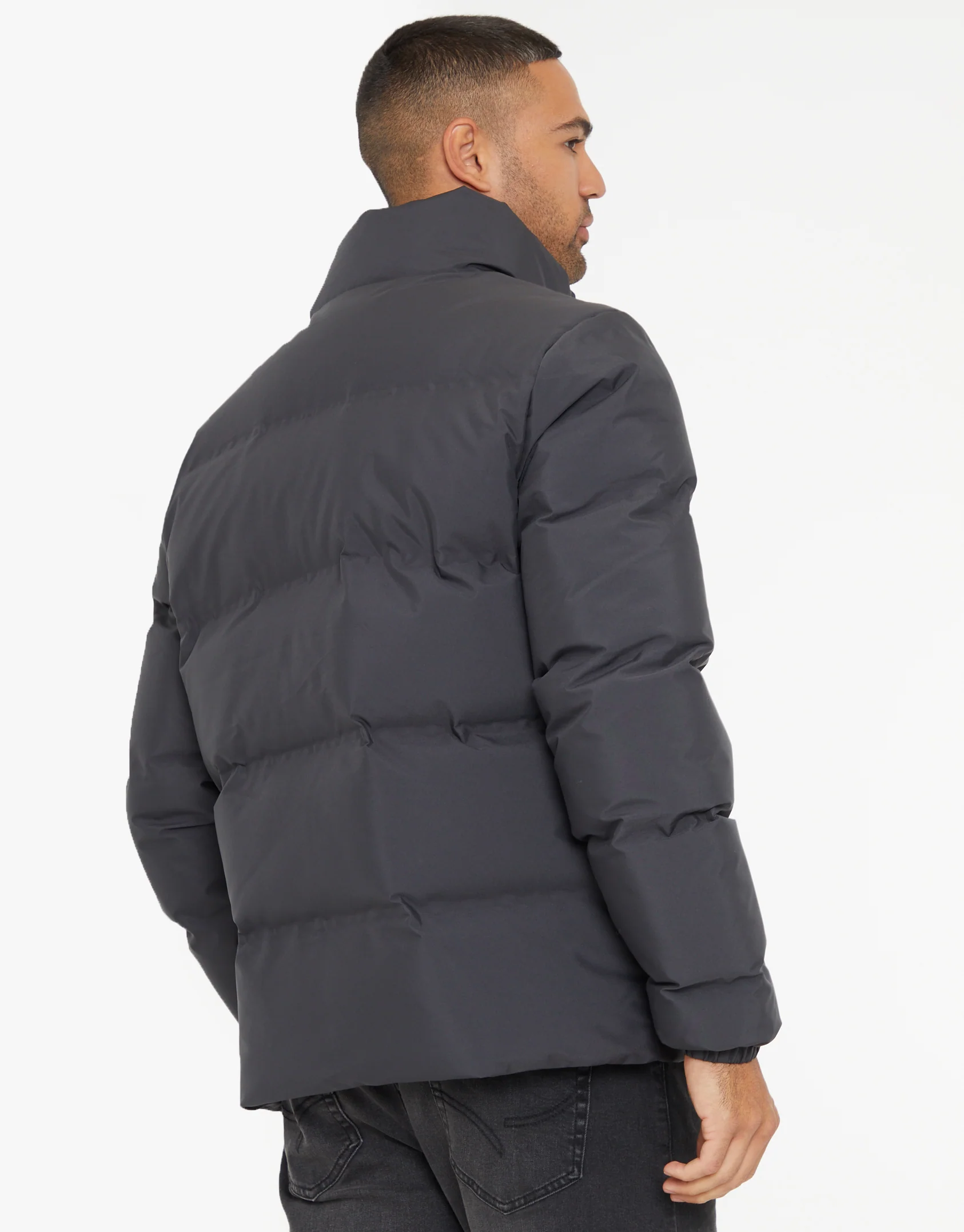 Funnel Neck Puffer Jacket in Slate Grey - Image 2