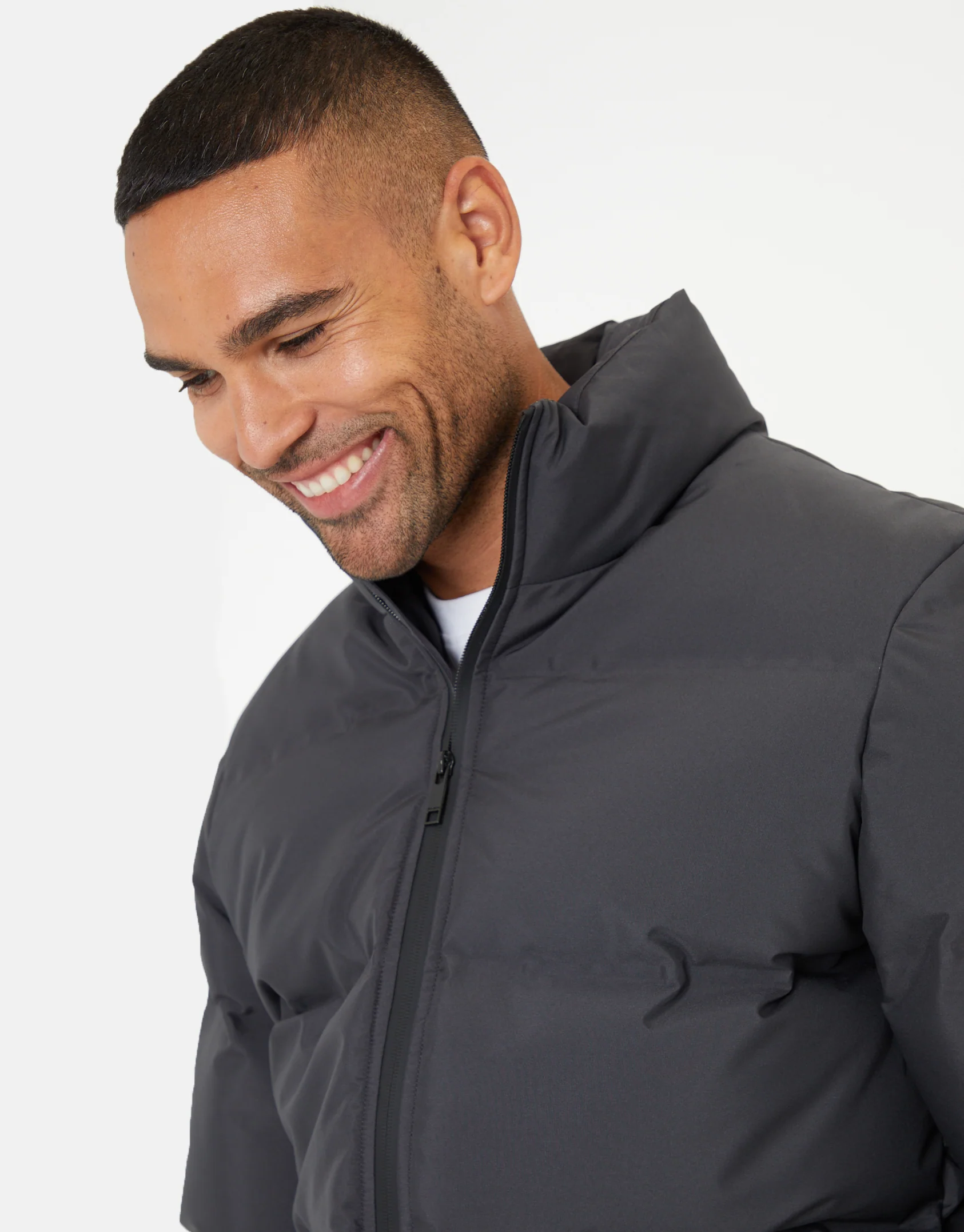 Funnel Neck Puffer Jacket in Slate Grey - Image 4