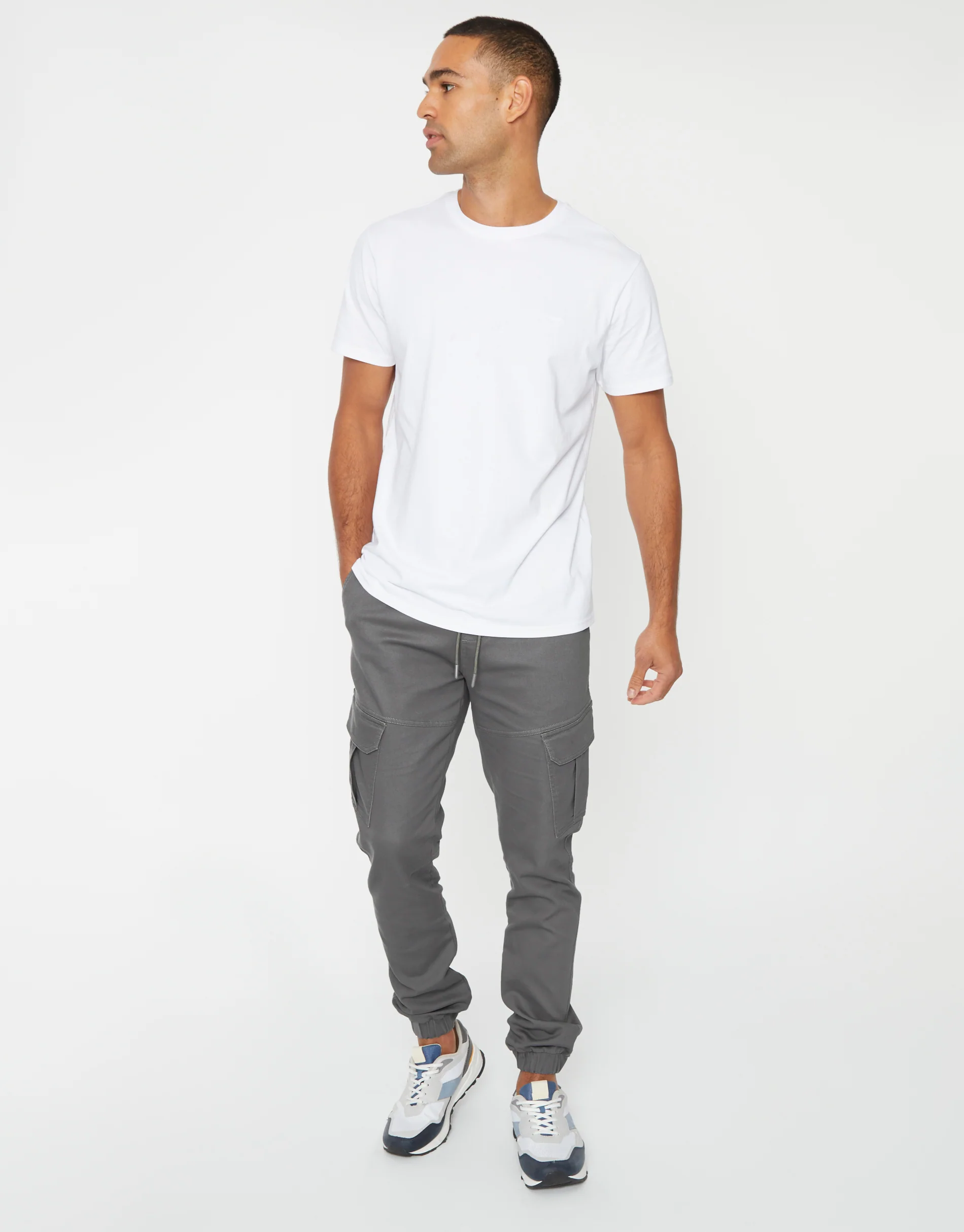 Slim Fit Cargo Pocket Jogger Style Trousers in Slate Grey