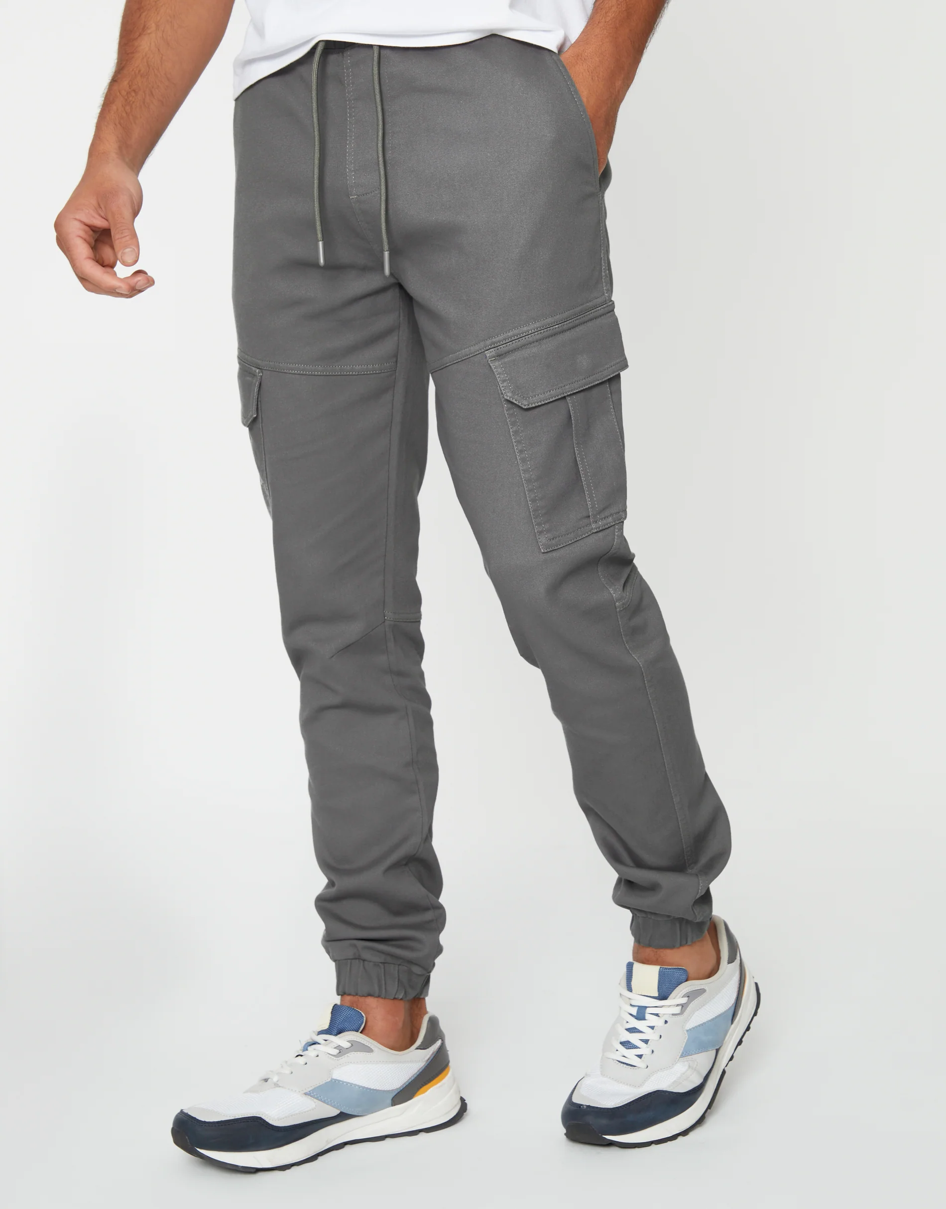 Slim Fit Cargo Pocket Jogger Style Trousers in Slate Grey - Image 2
