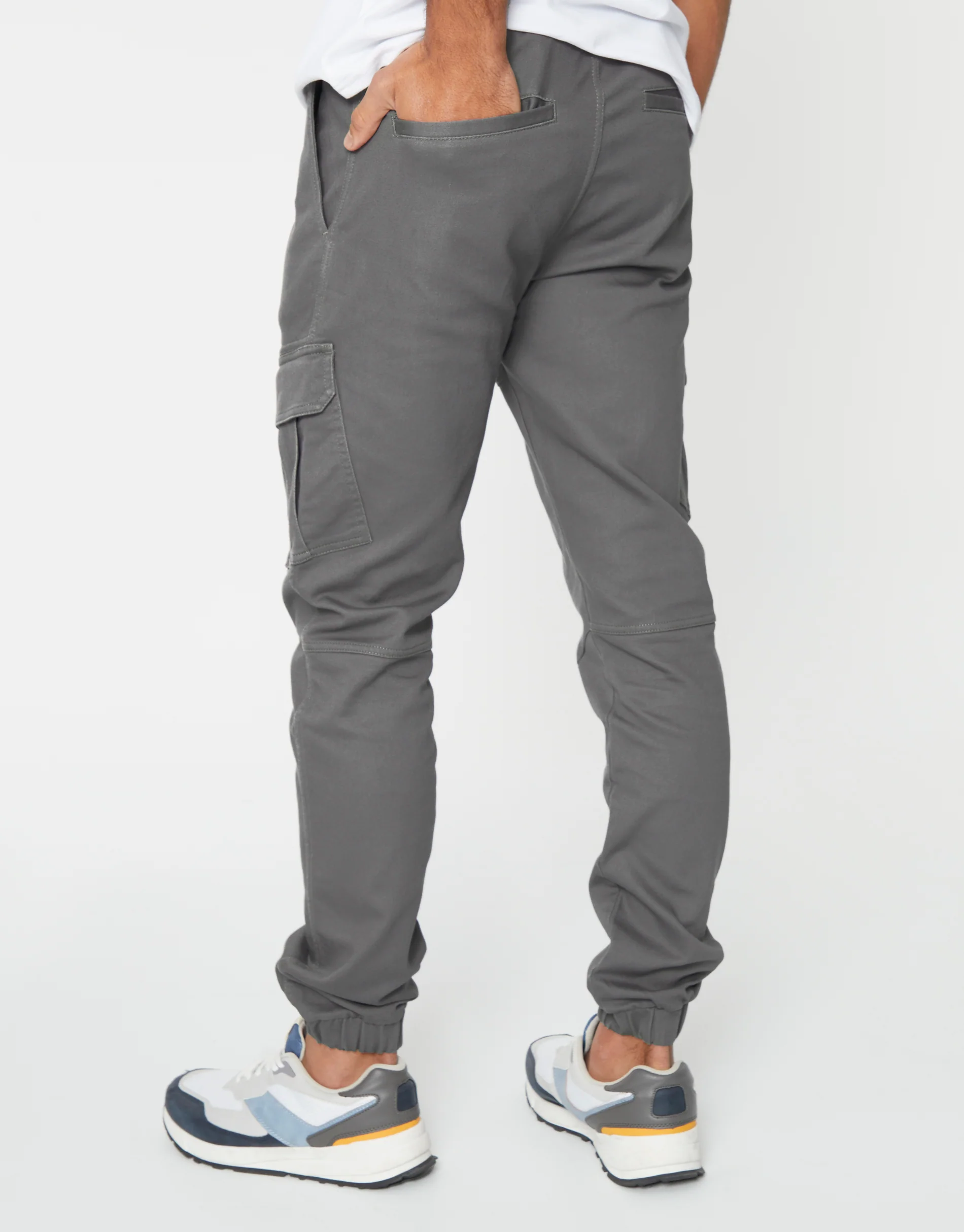 Slim Fit Cargo Pocket Jogger Style Trousers in Slate Grey - Image 3