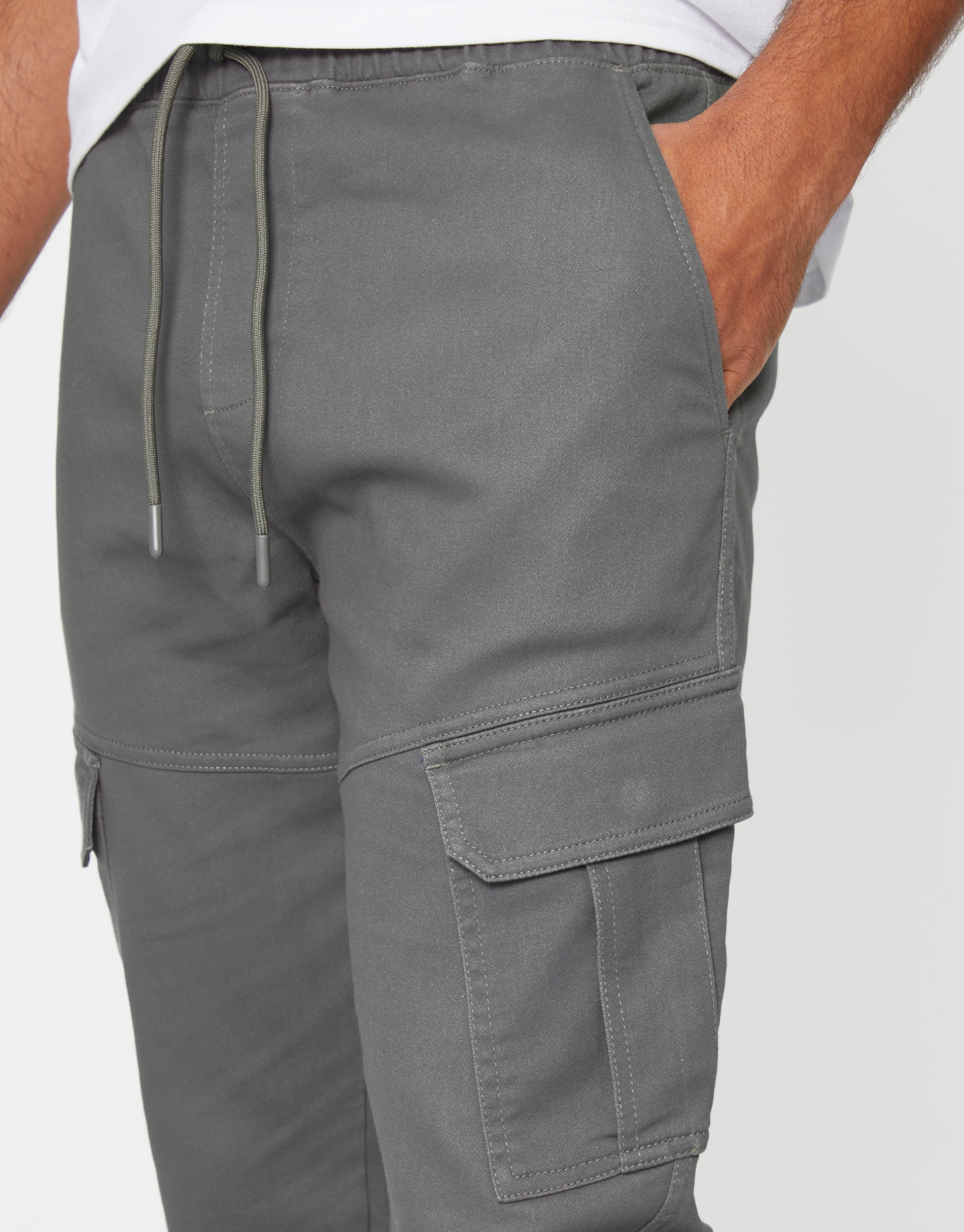 Slim Fit Cargo Pocket Jogger Style Trousers in Slate Grey - Image 4