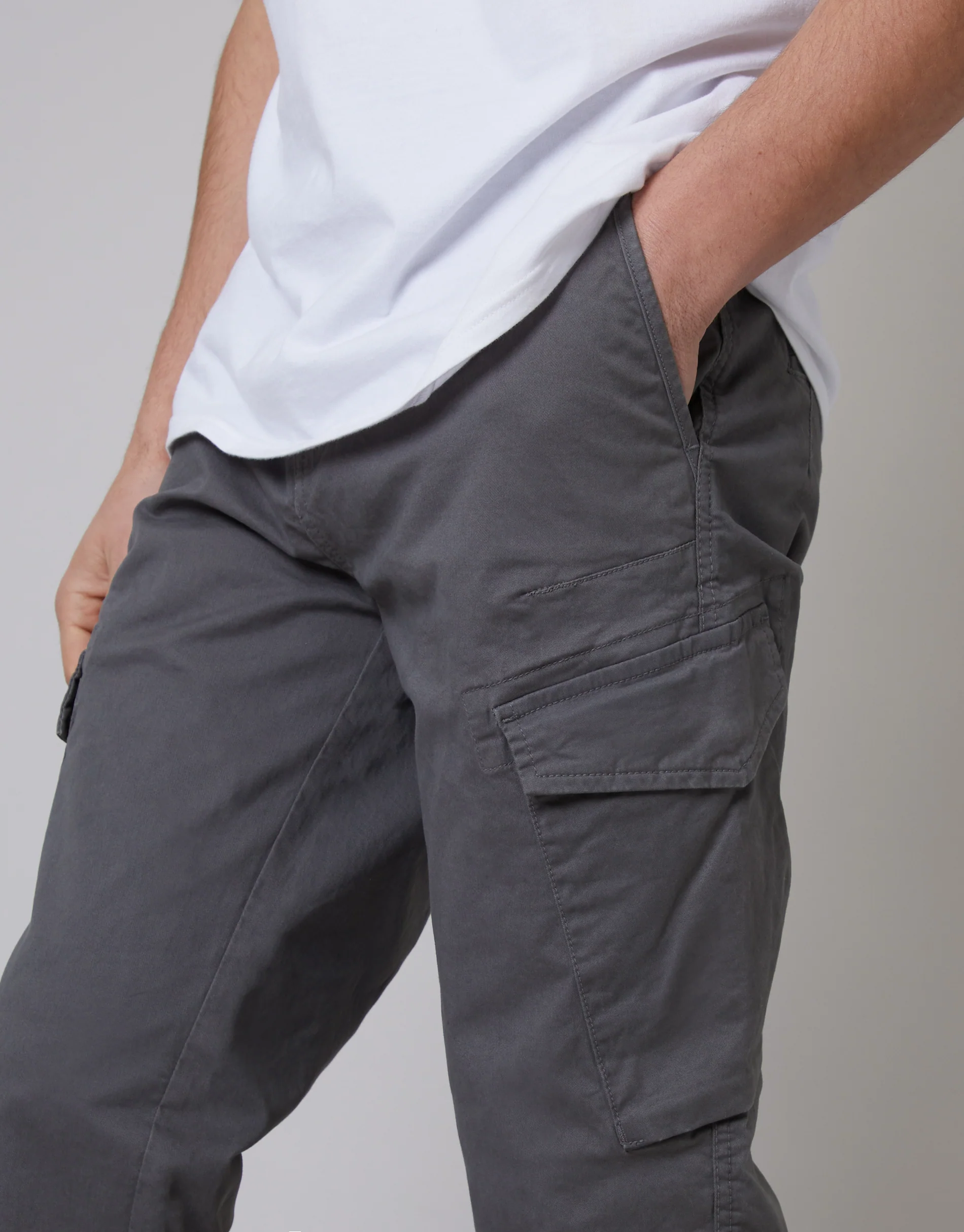 Slim Fit Cargo Style Trouser in Slate Grey - Image 4