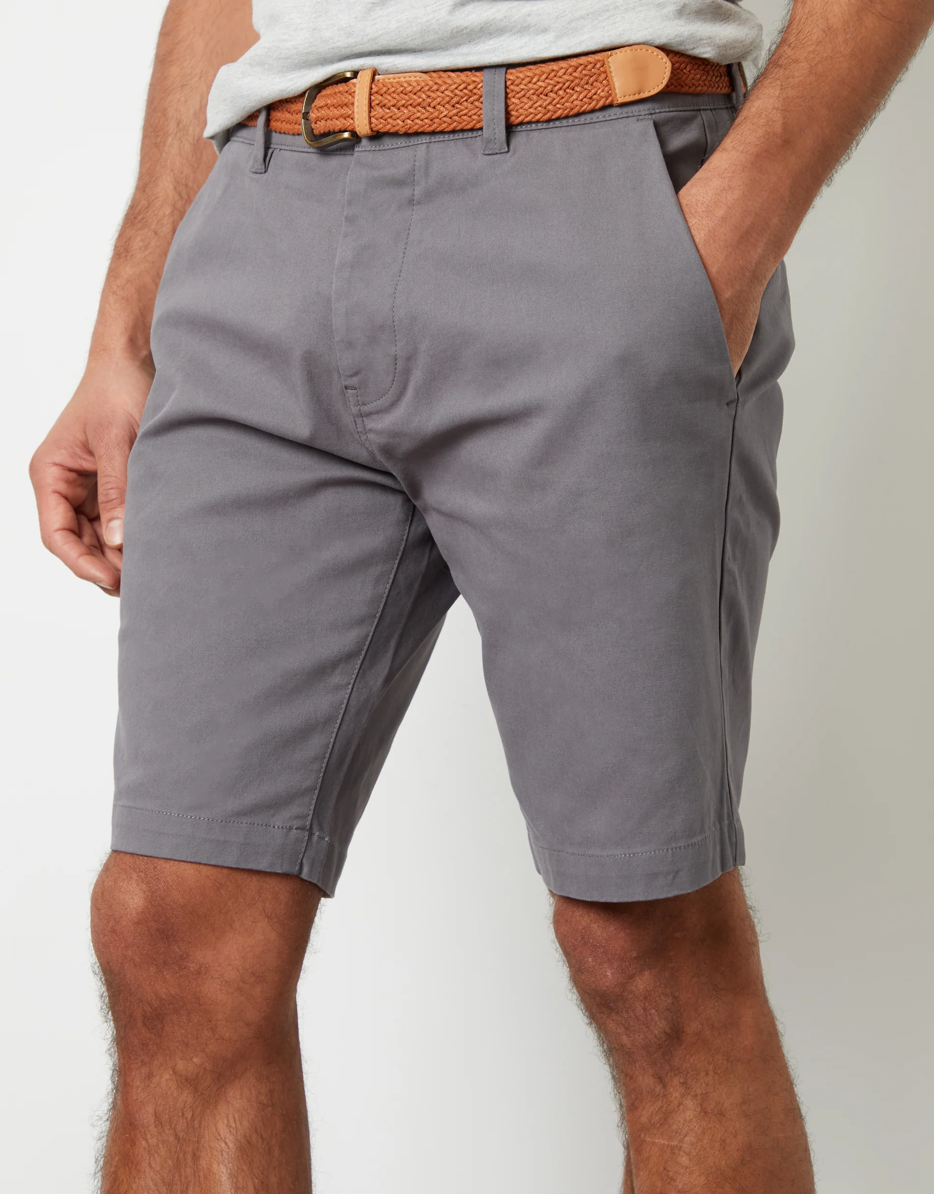 Belted Chino Shorts in Slate Grey - Image 4