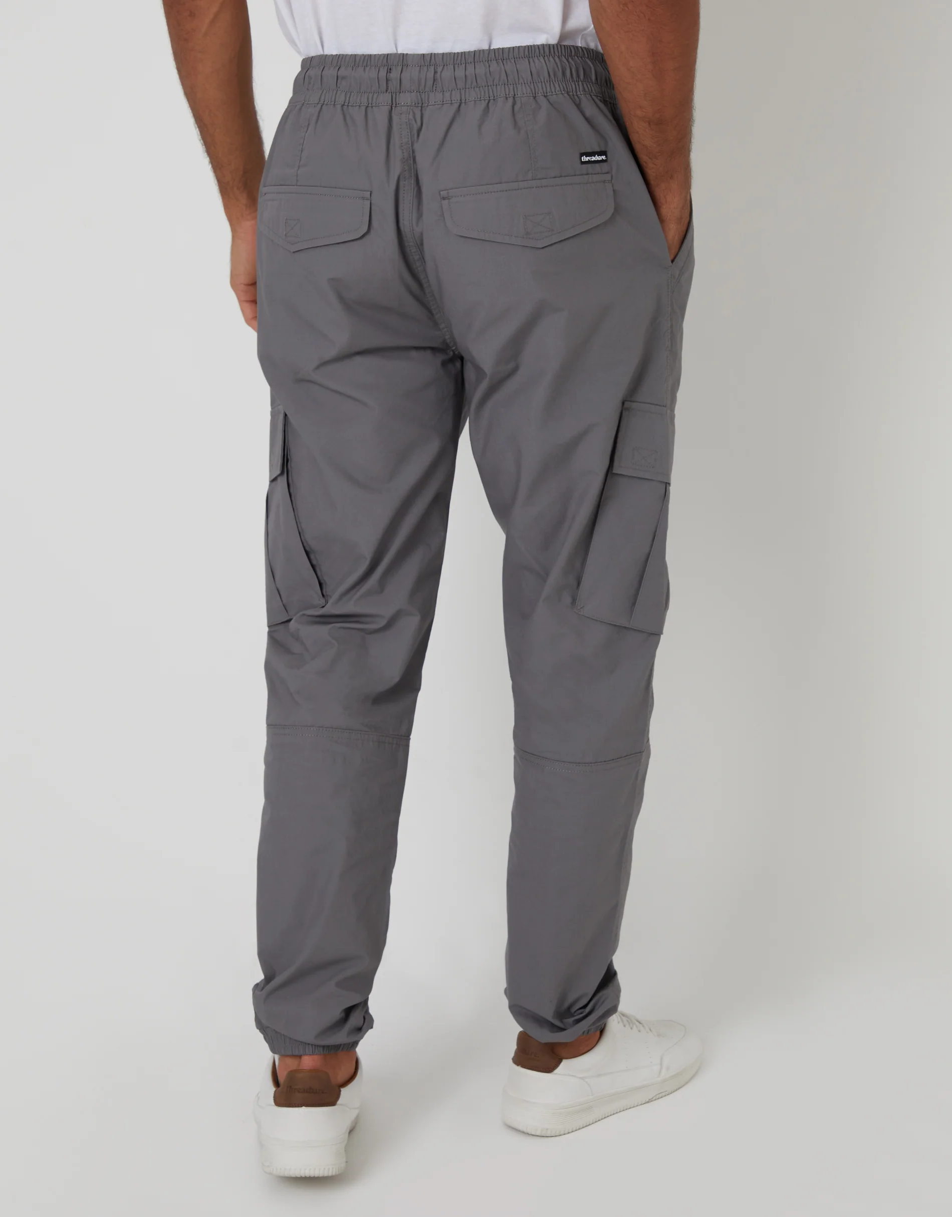 Elasticated Waist Cargo Trousers in Slate Grey - Image 3