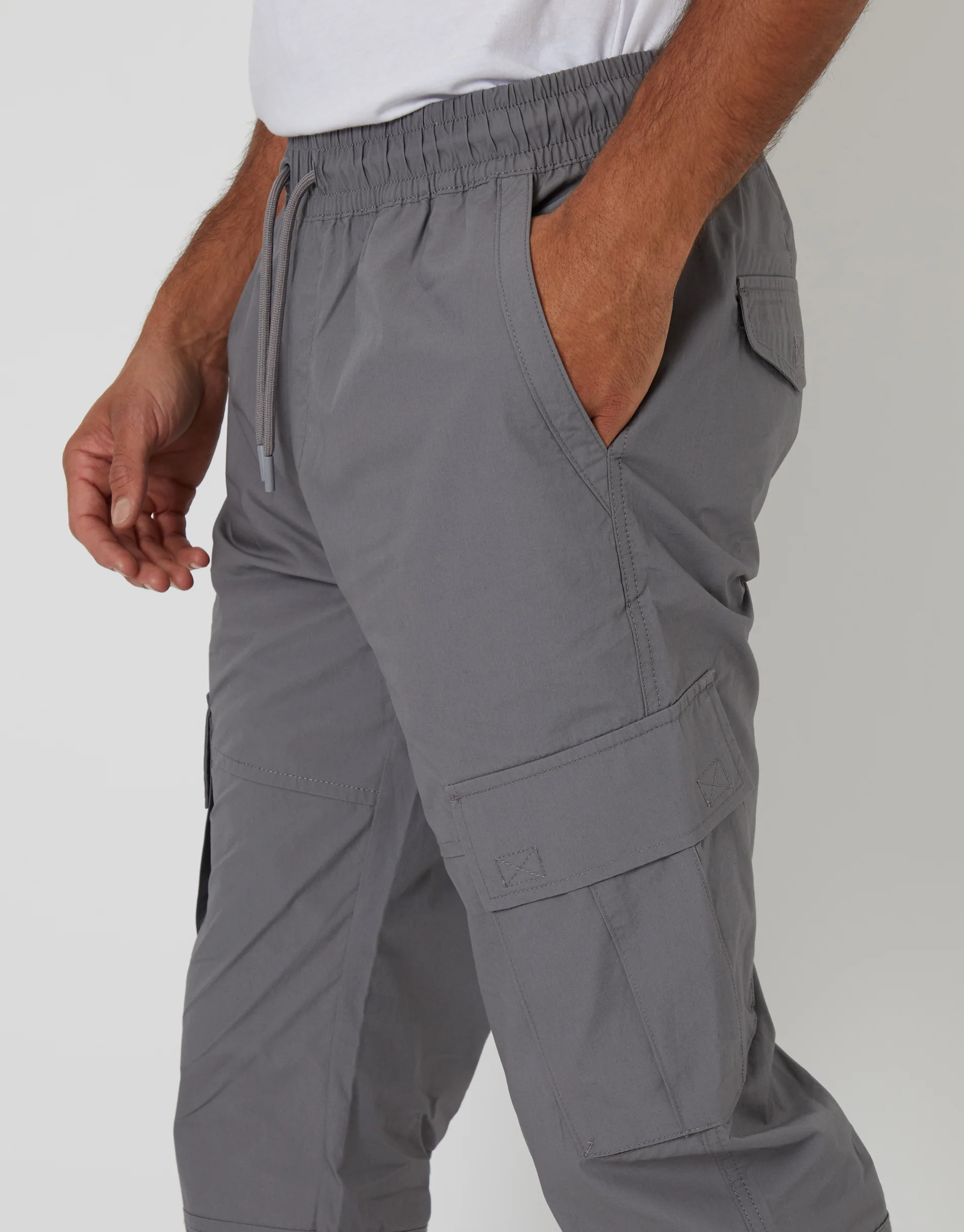 Elasticated Waist Cargo Trousers in Slate Grey - Image 4