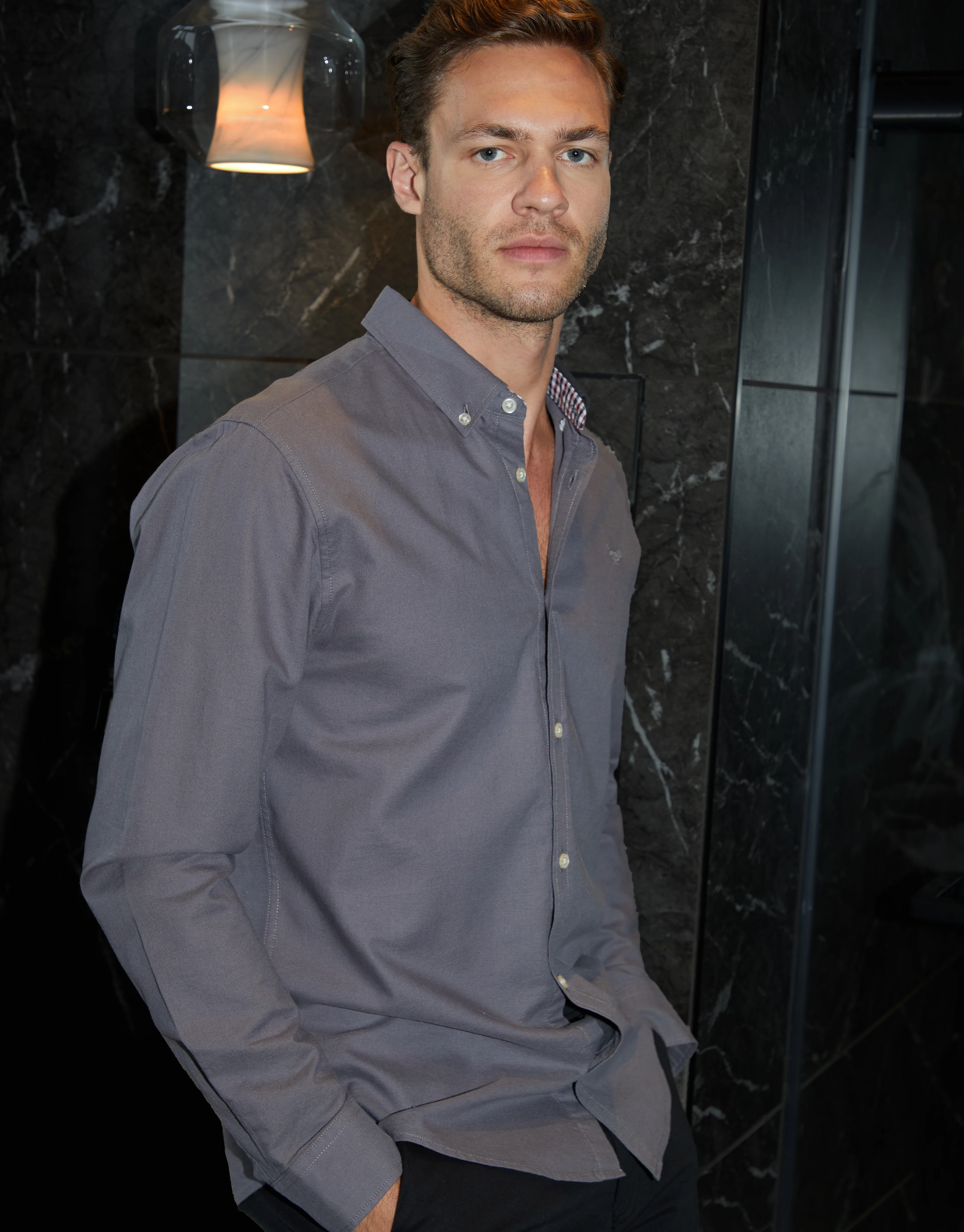 Cotton Long Sleeve Shirt in Slate Grey - Image 7