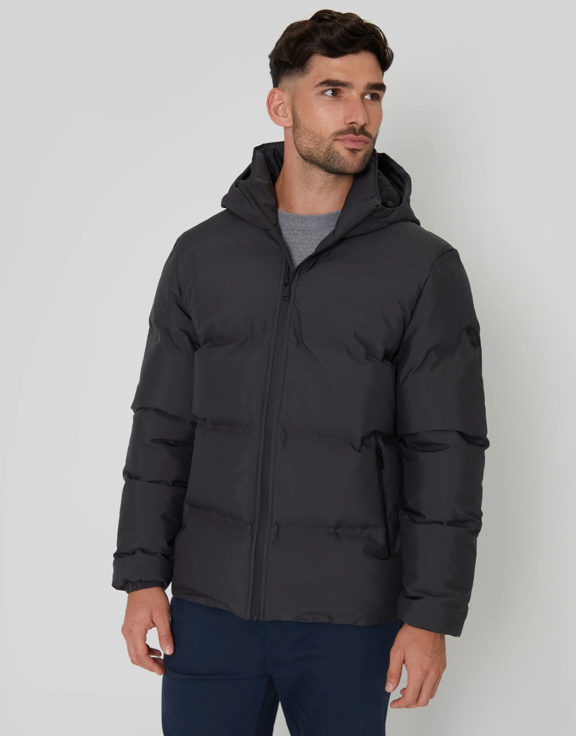 Hooded Puffer Jacket in Slate Grey