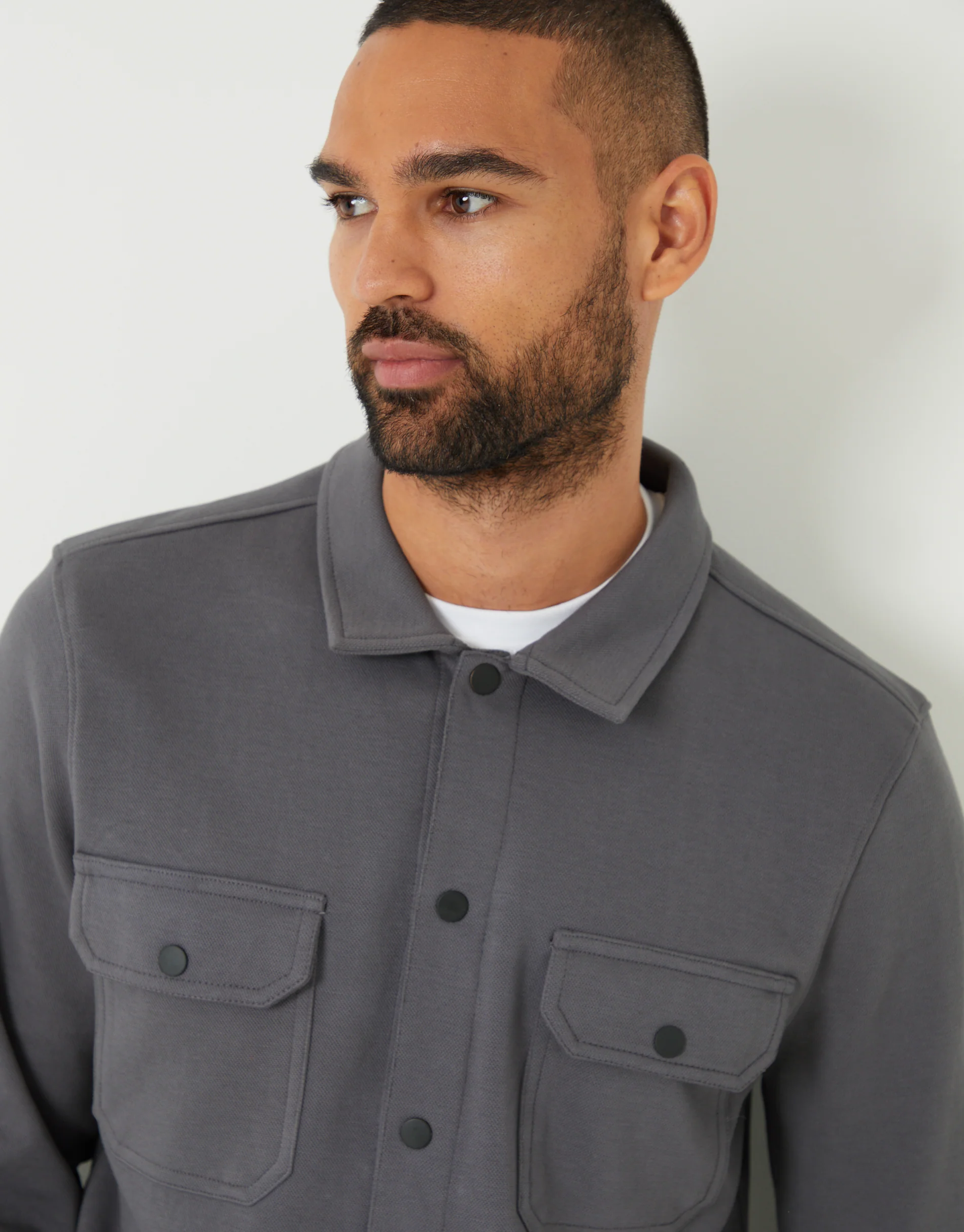 Pique Popper Fastening Shacket in Slate Grey - Image 4