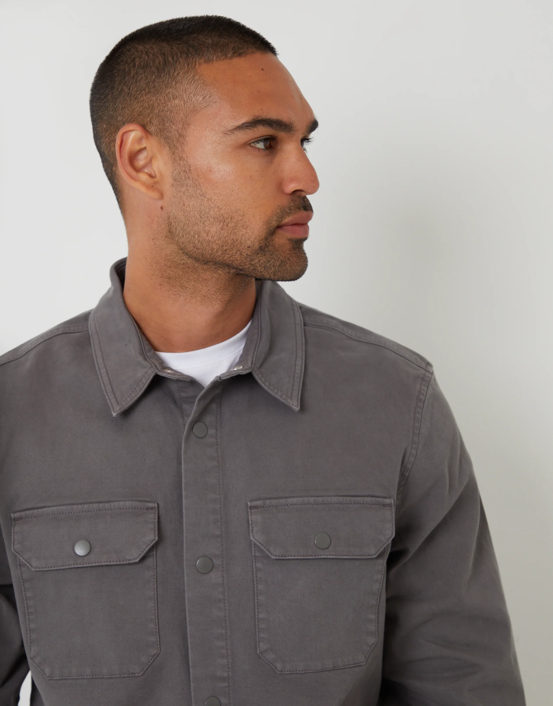 Snap Fastening Shacket in Slate Grey - Image 4