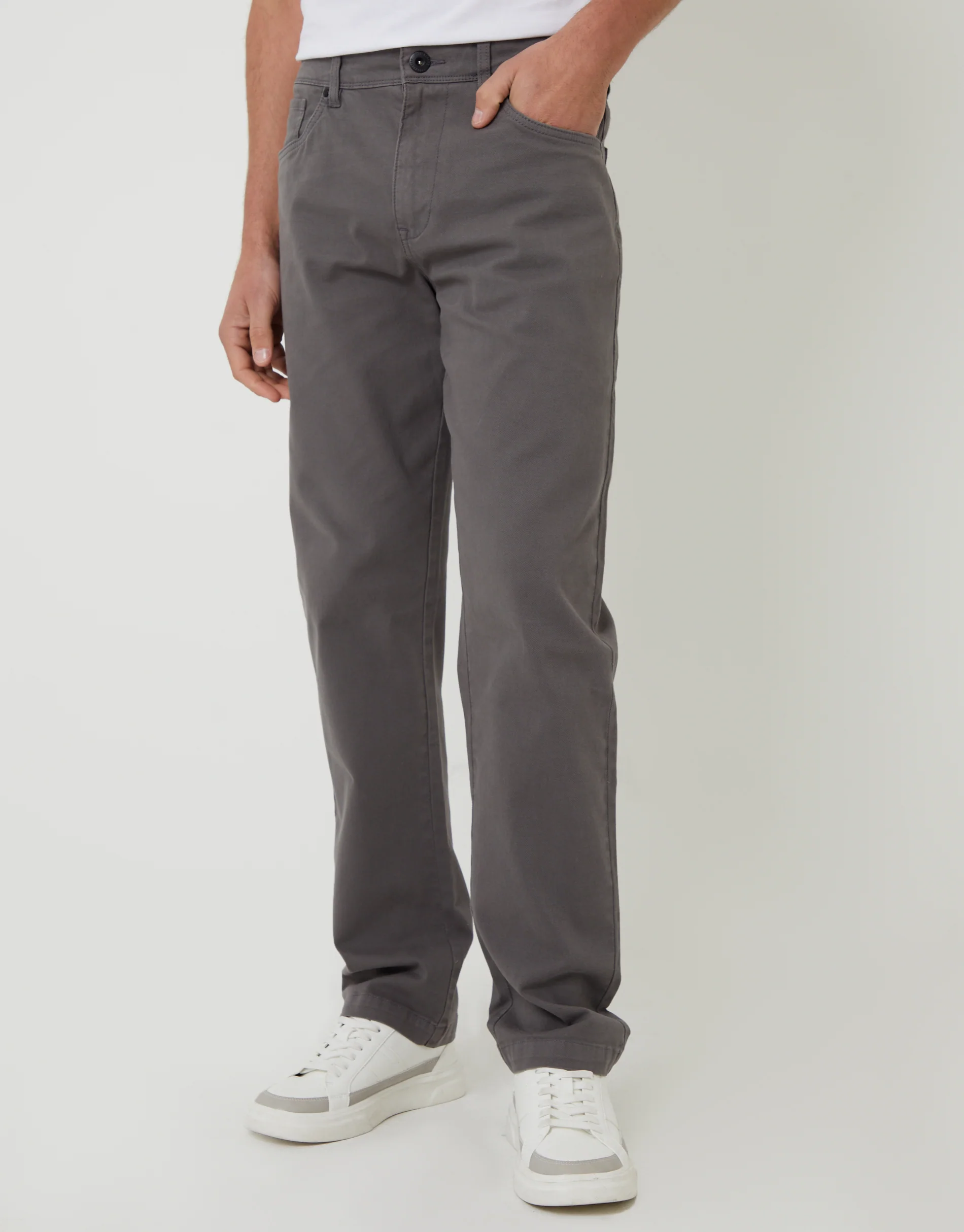 Straight Leg Canvas Trousers in Slate Grey - Image 2