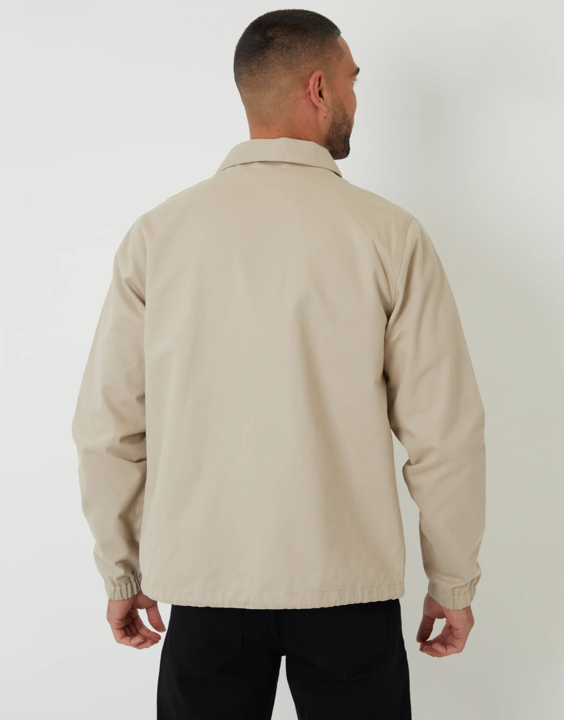 Cotton Twill Lightweight Collared Jacket in Stone - Image 2