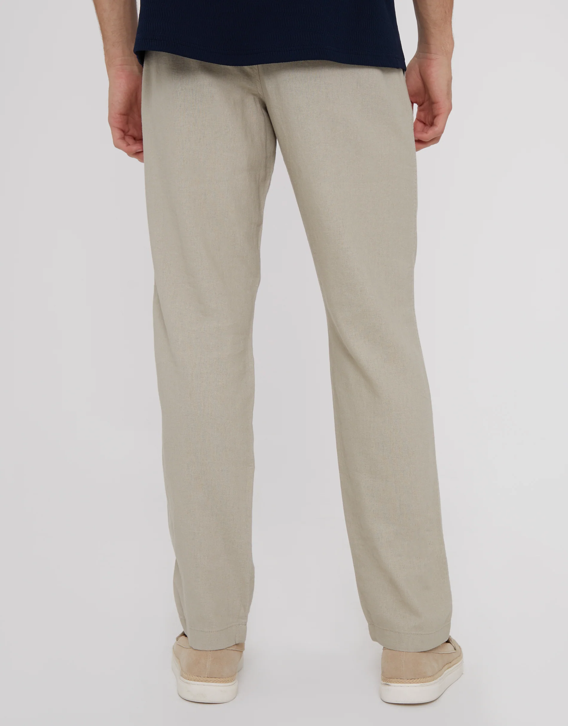 Linen Blend Drawcord Trousers in Stone - Image 3