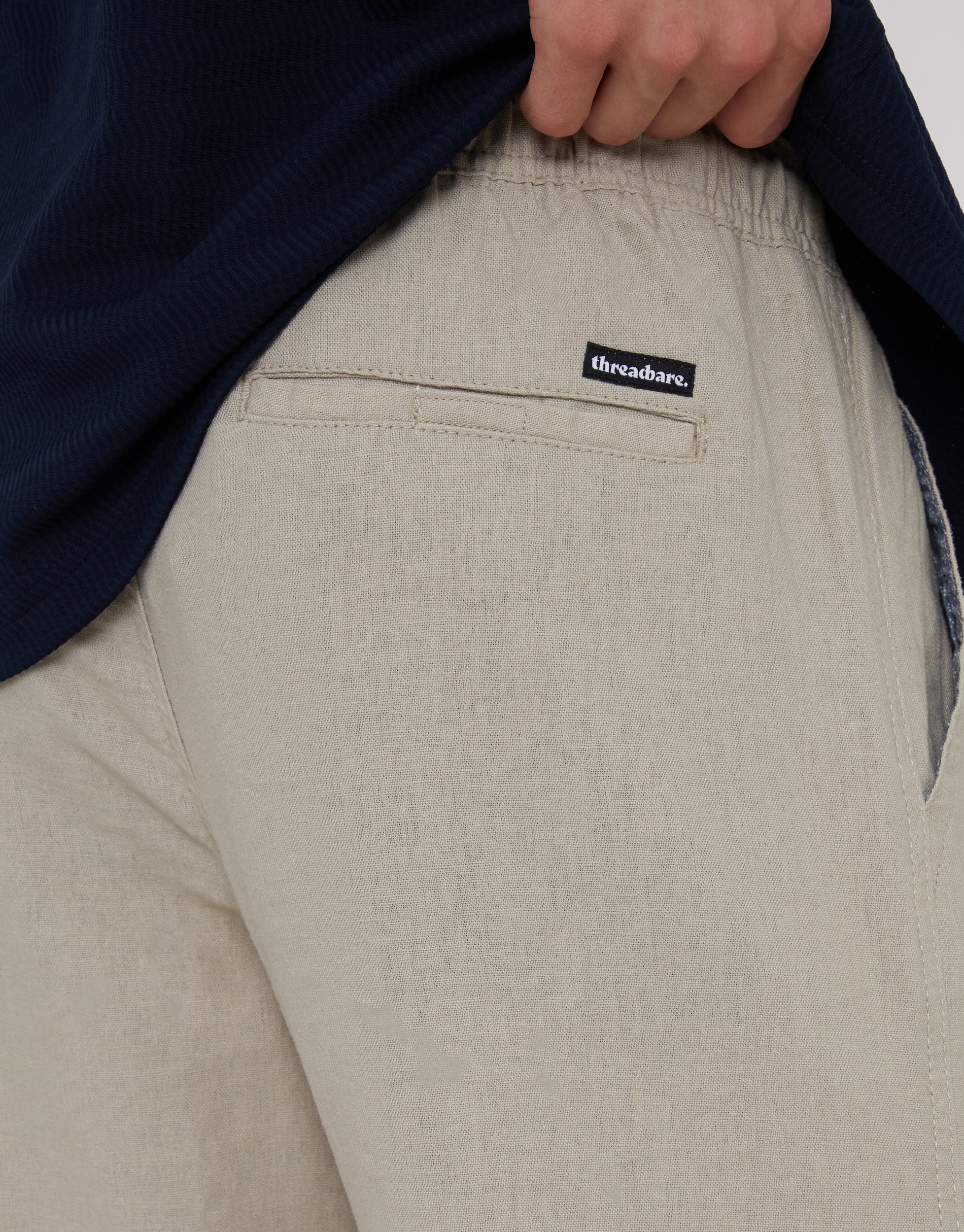 Linen Blend Drawcord Trousers in Stone - Image 4