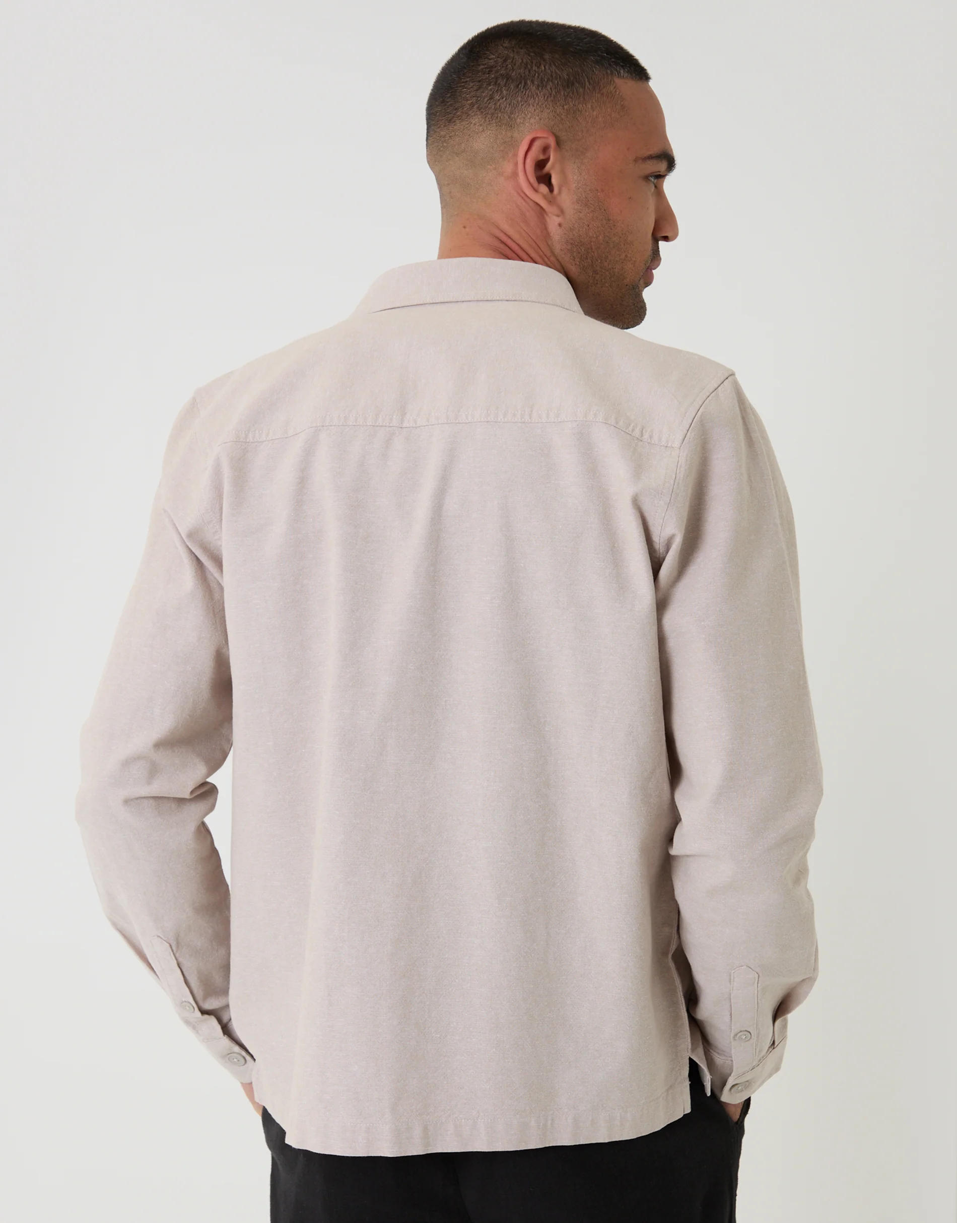 Linen Blend Lightweight Shacket in Stone - Image 2