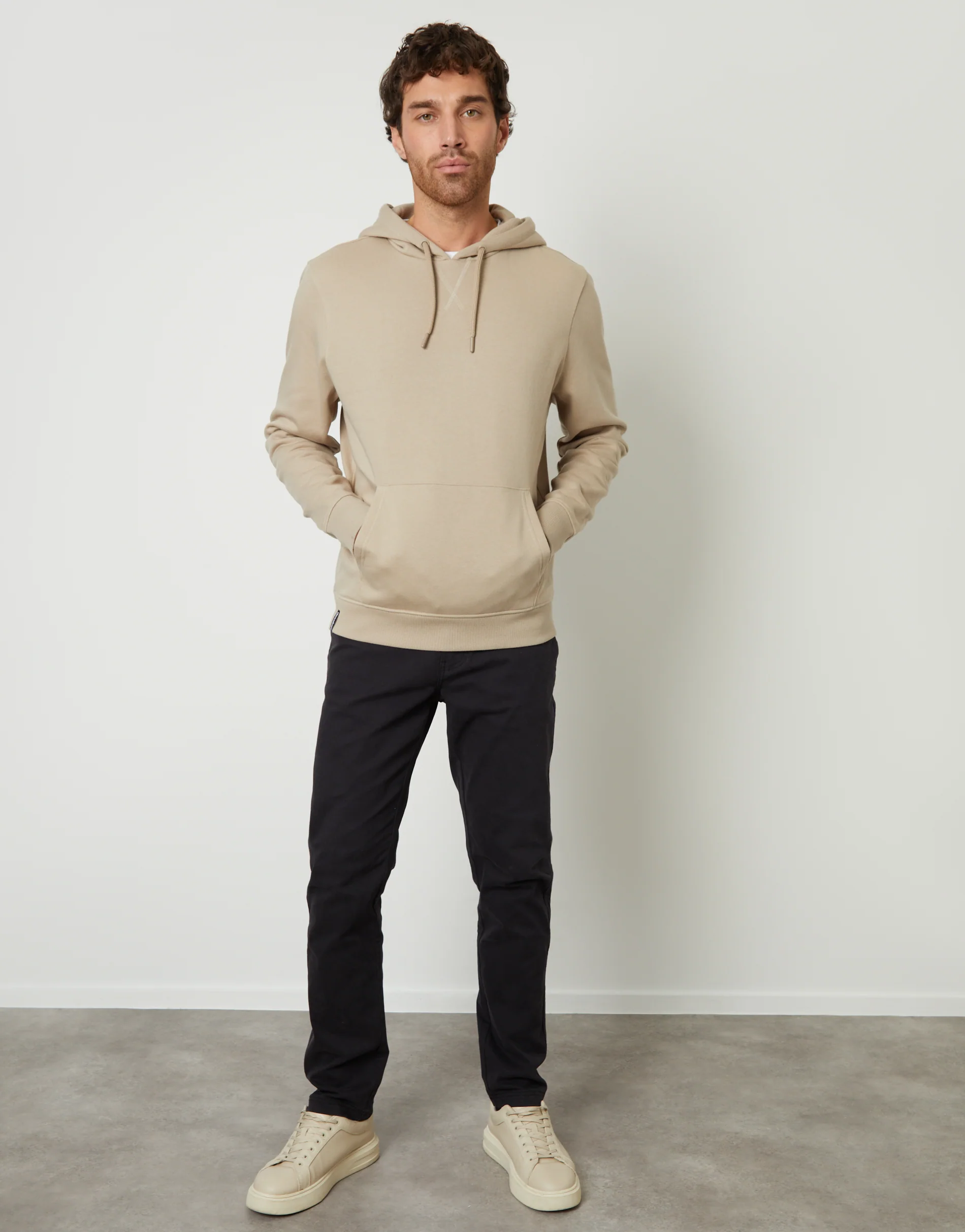 Mock T-Shirt Overhead Hoodie in Stone - Image 3
