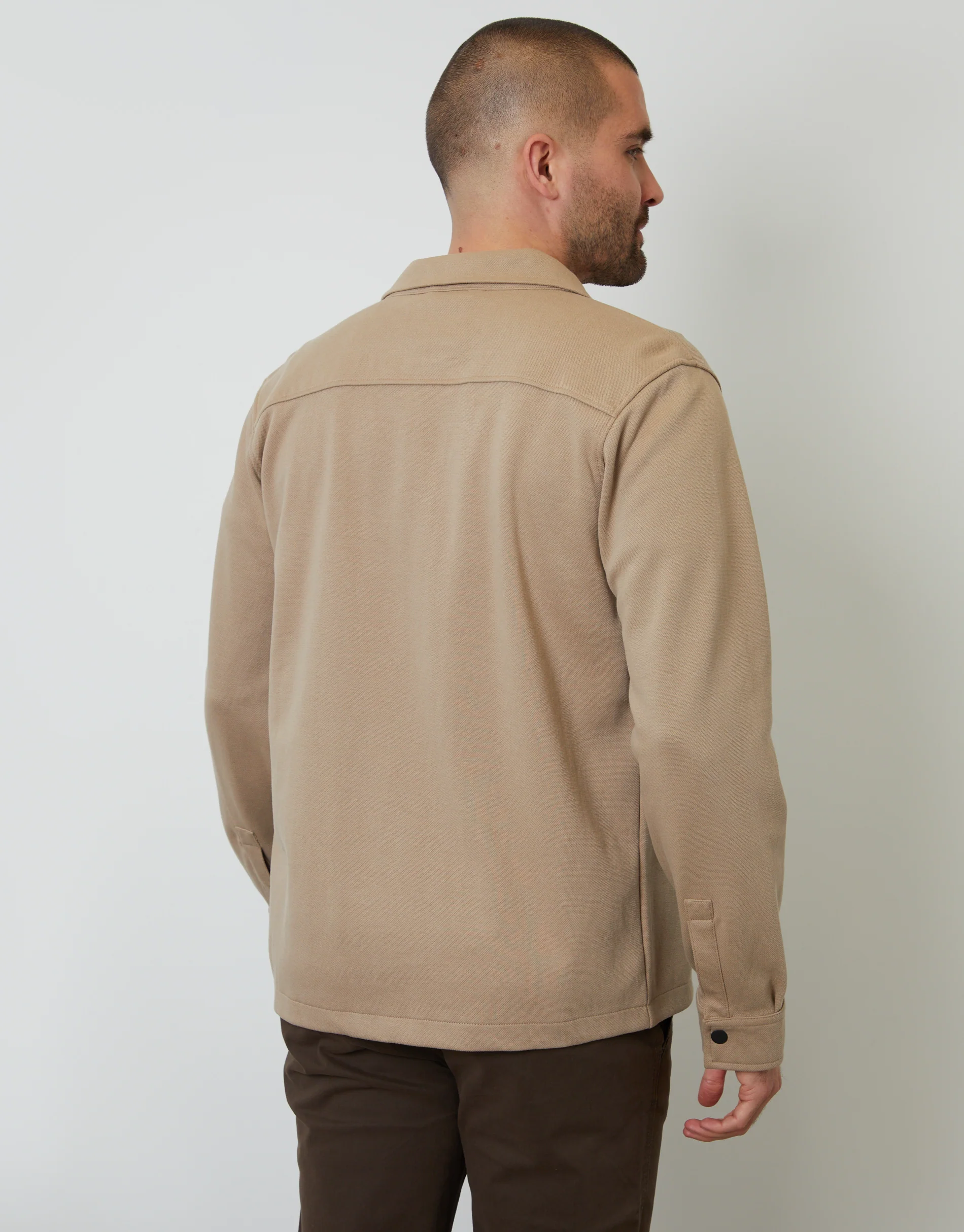 Pique Popper Fastening Shacket in Stone - Image 2