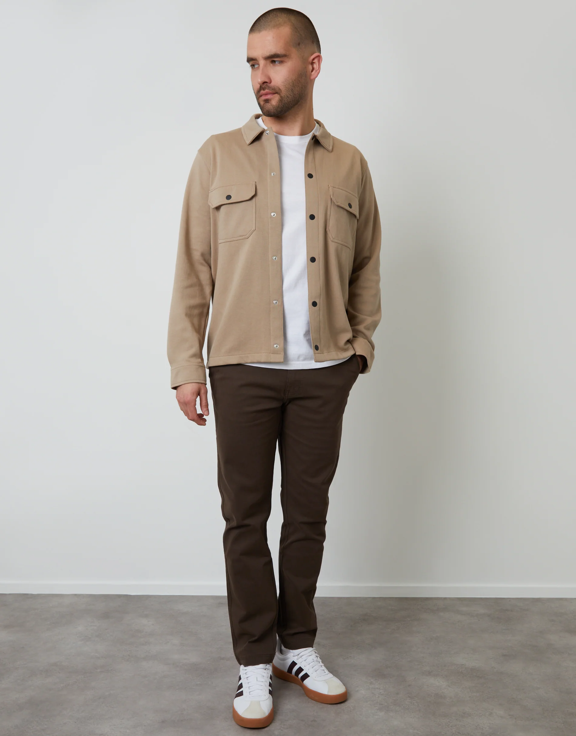 Pique Popper Fastening Shacket in Stone - Image 3
