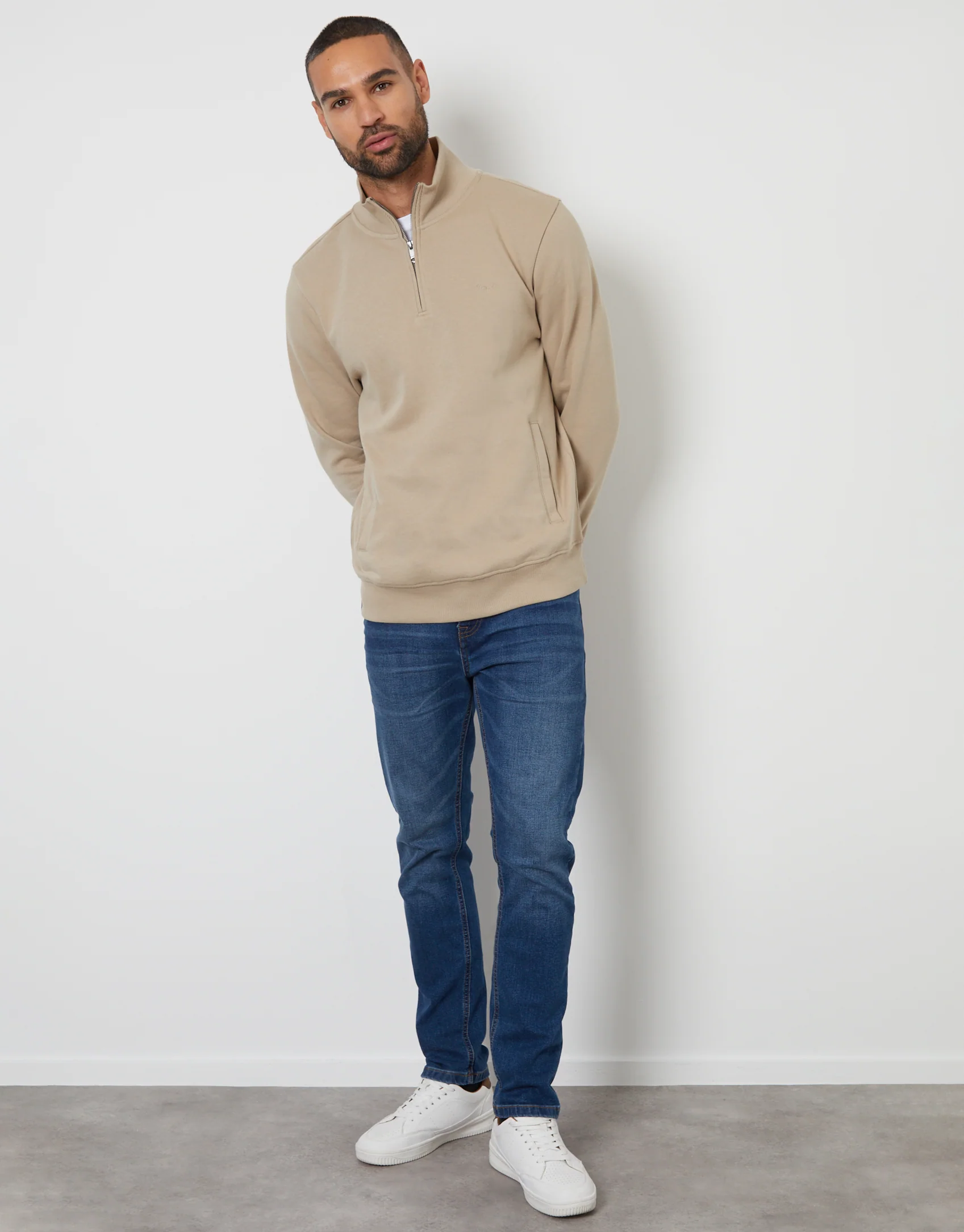 Quarter Zip Sweatshirt in Stone - Image 3