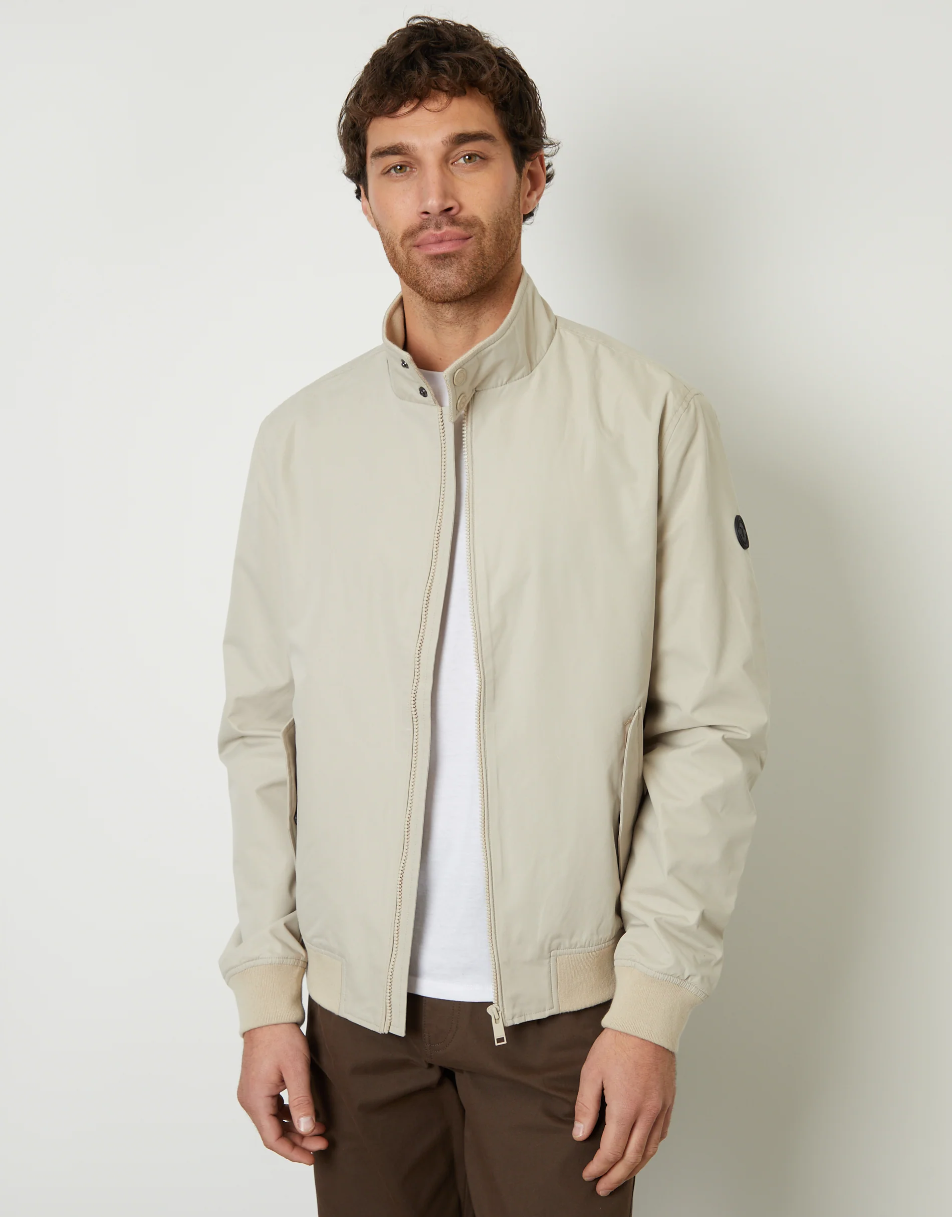 Zip Up Harrington Jacket in Stone