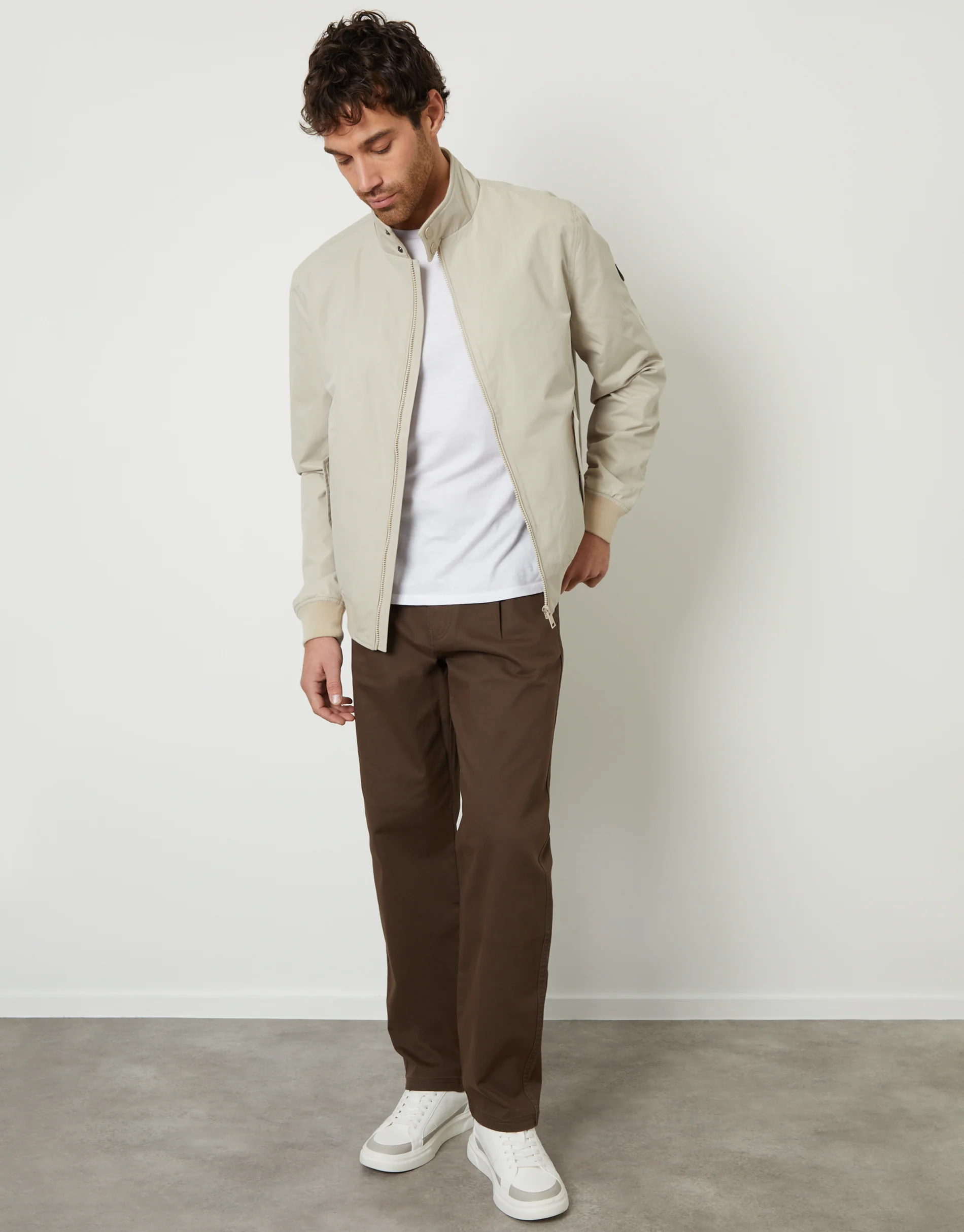 Zip Up Harrington Jacket in Stone - Image 3