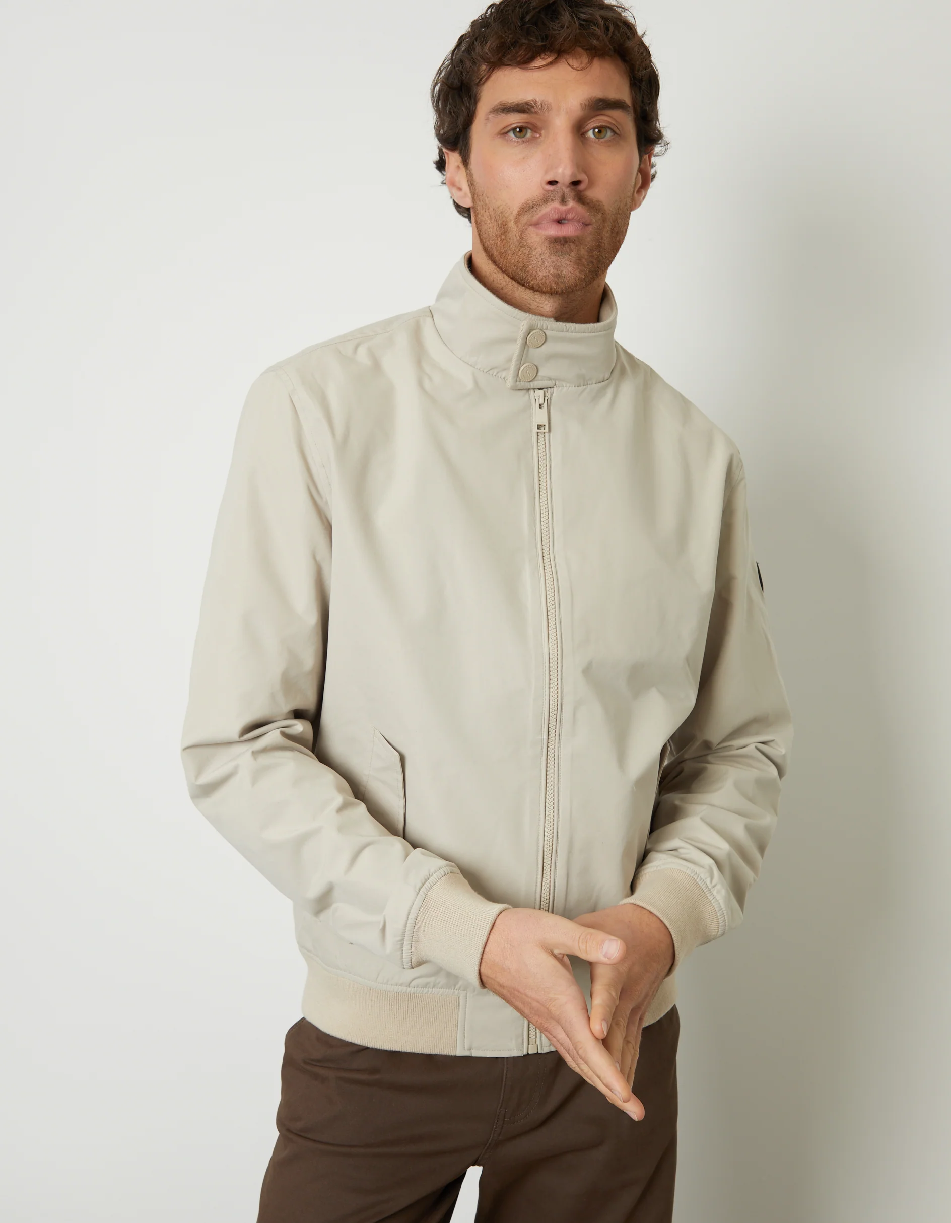 Zip Up Harrington Jacket in Stone - Image 5