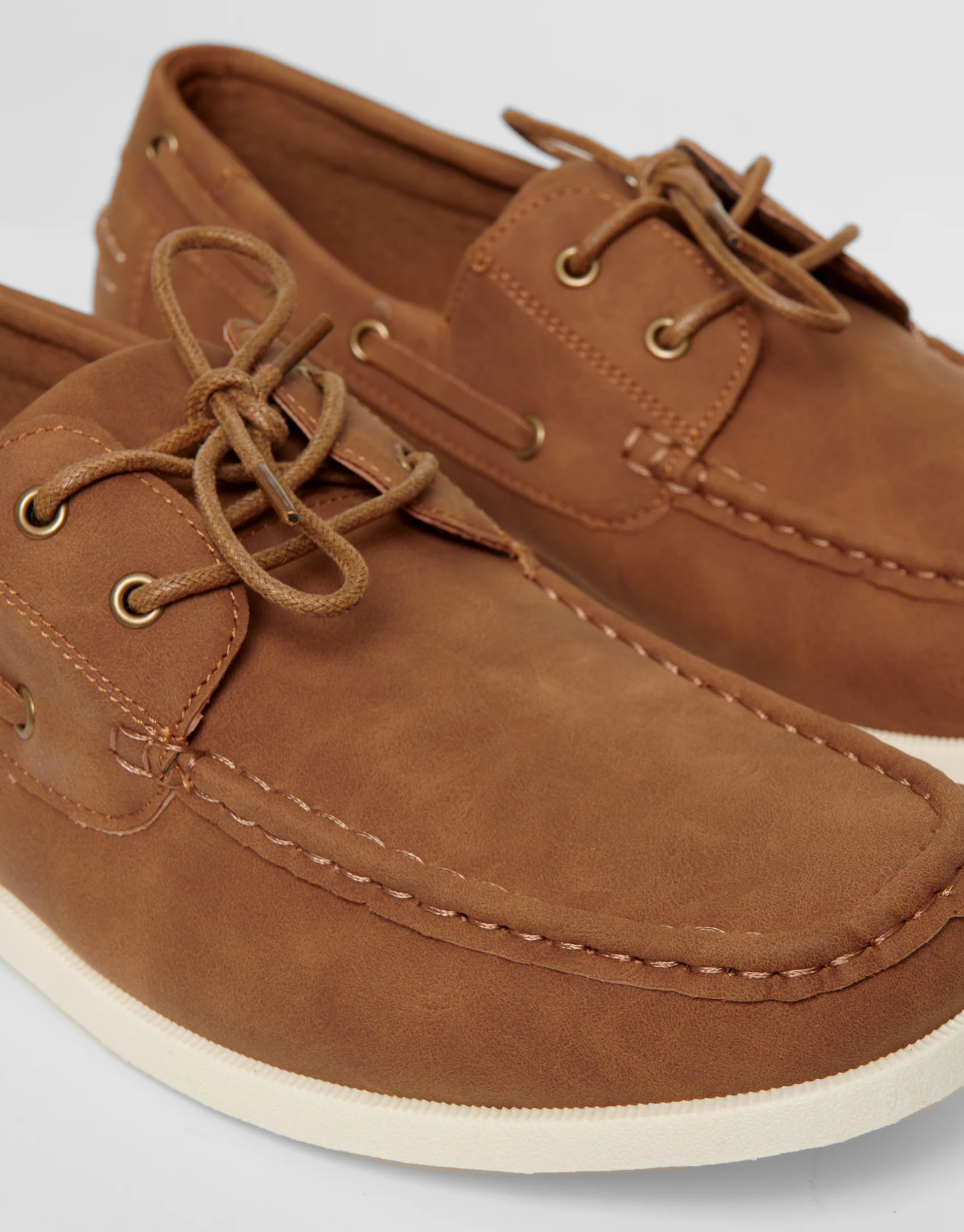 Faux Suede Boat Shoes in Tan Brown - Image 3