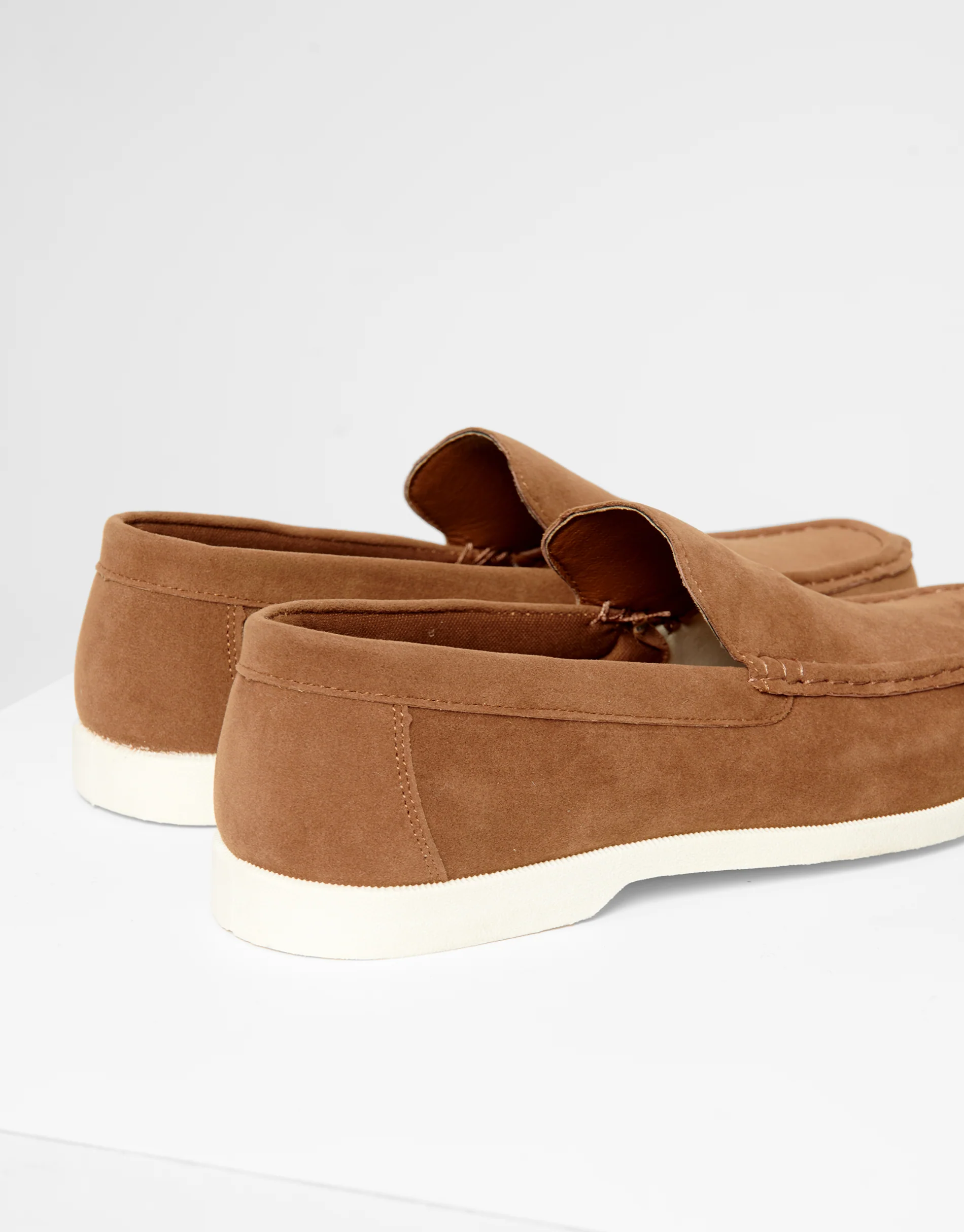 Faux Suede Slip On Loafers in Tan Brown - Image 4