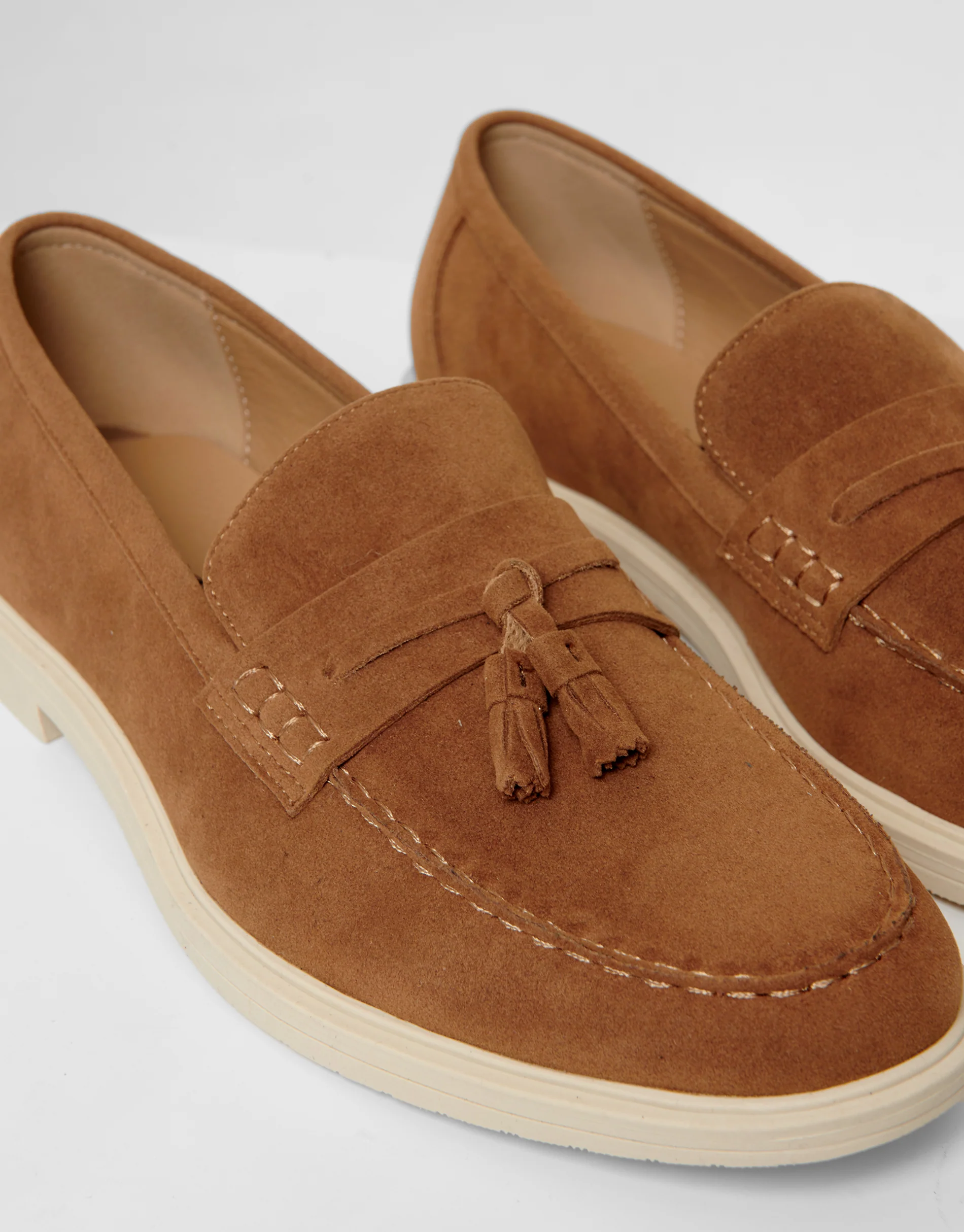 Faux Suede Tassel Loafers in Tan Brown - Image 3