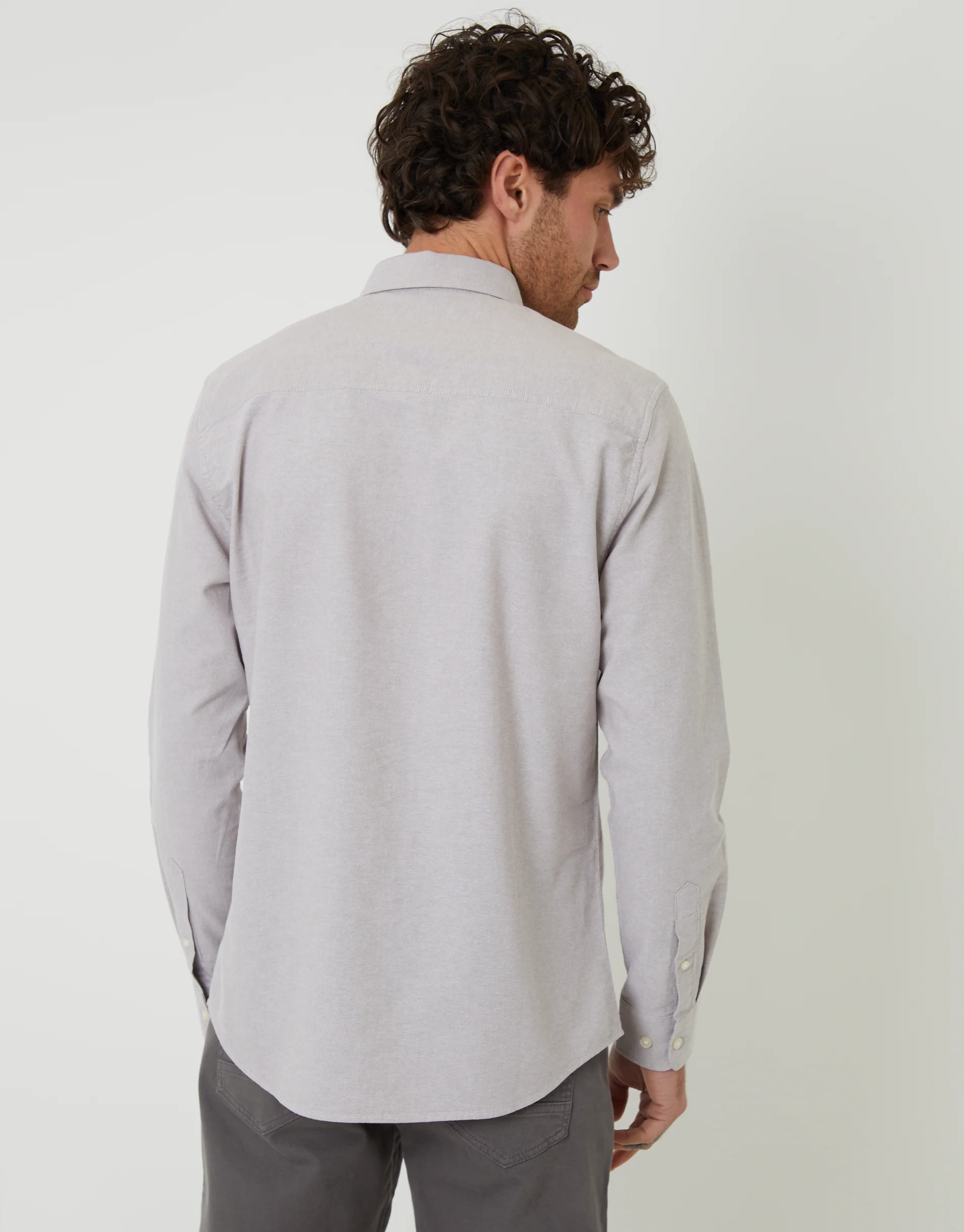Cotton Long Sleeve Shirt in Taupe - Image 2