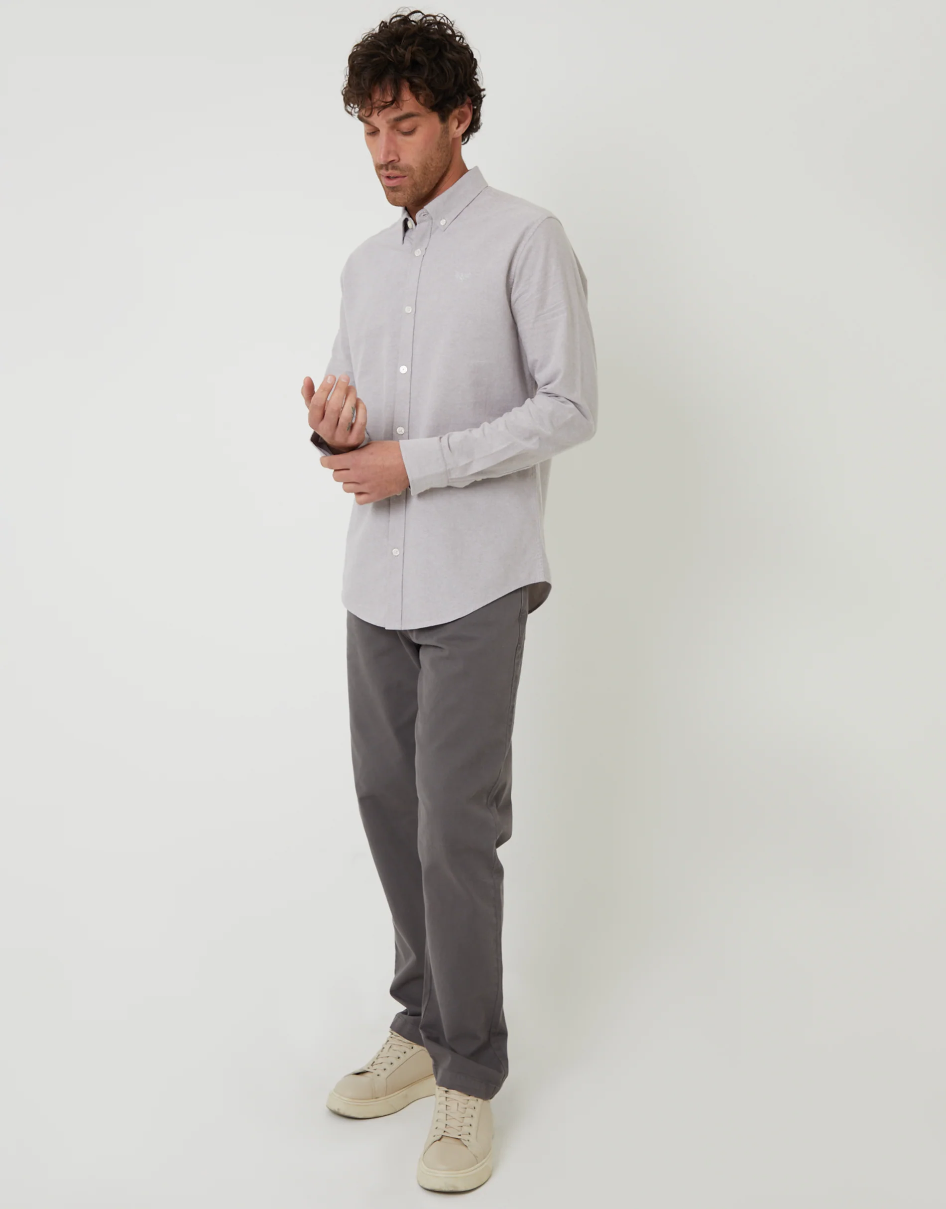 Cotton Long Sleeve Shirt in Taupe - Image 3