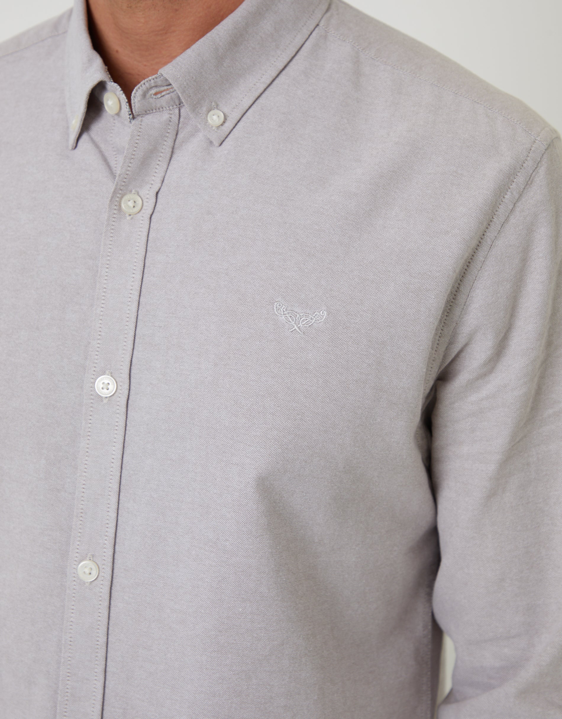 Cotton Long Sleeve Shirt in Taupe - Image 4