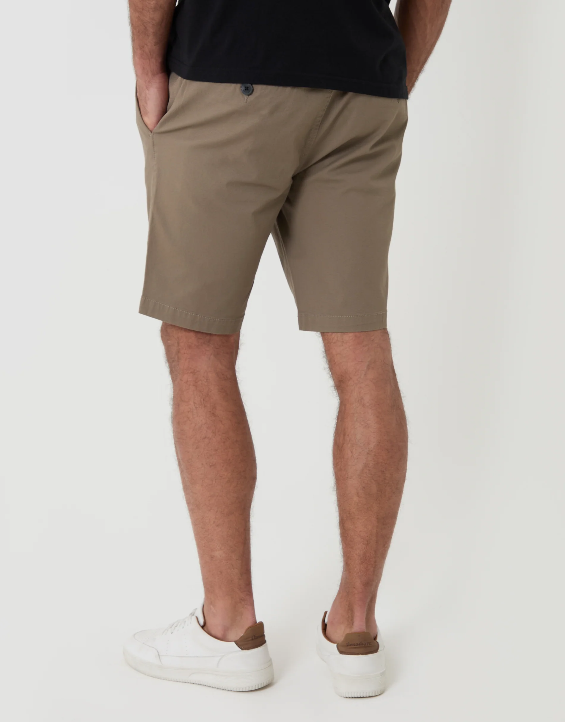 Regular Fit Elasticated Waist Stretch Chino Shorts in Taupe - Image 3