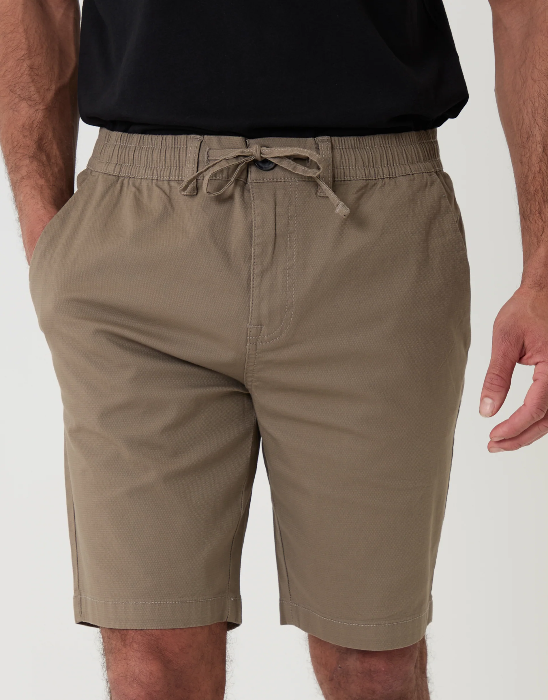 Regular Fit Elasticated Waist Stretch Chino Shorts in Taupe - Image 4