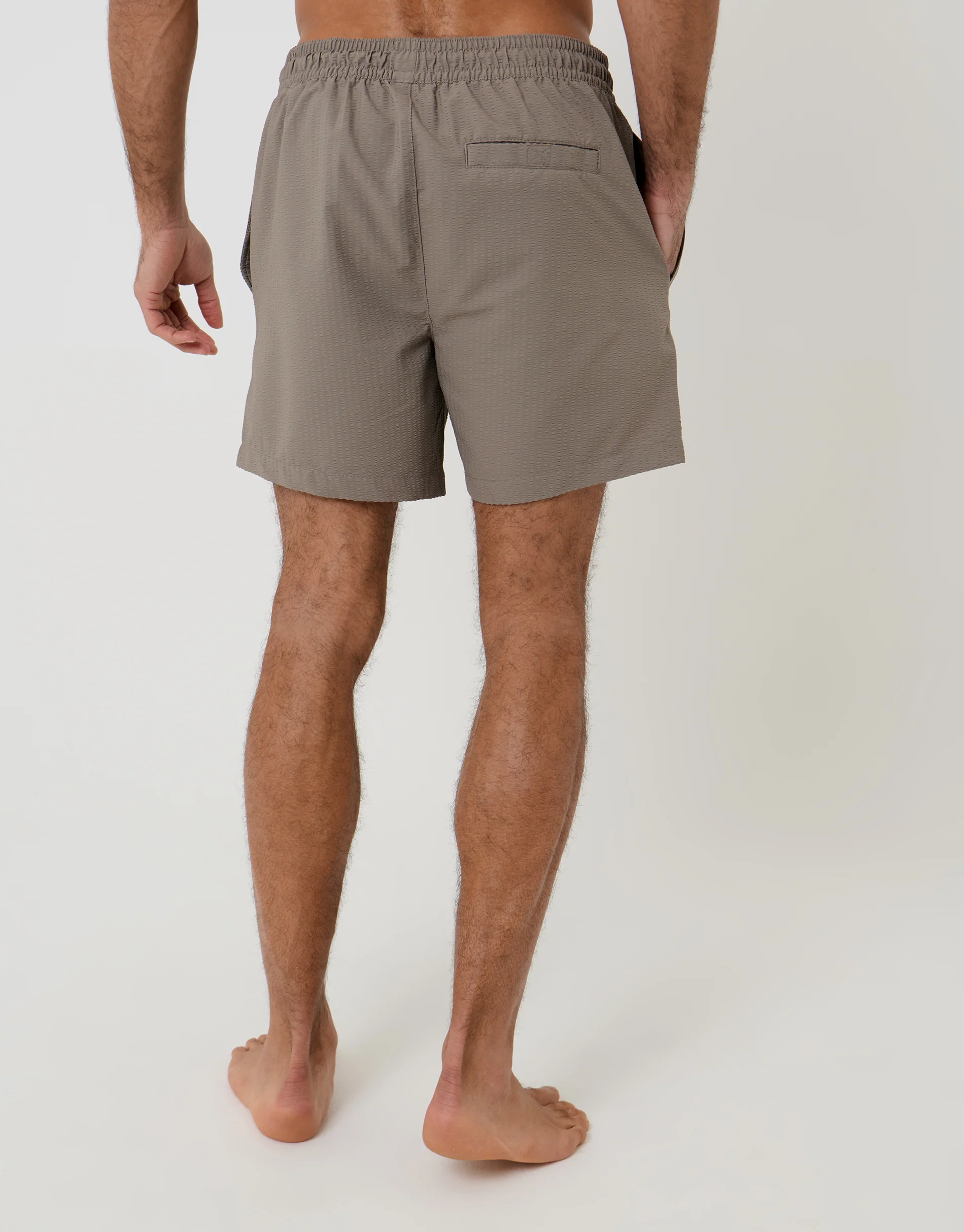 Seersucker Swim Shorts in Taupe - Image 2