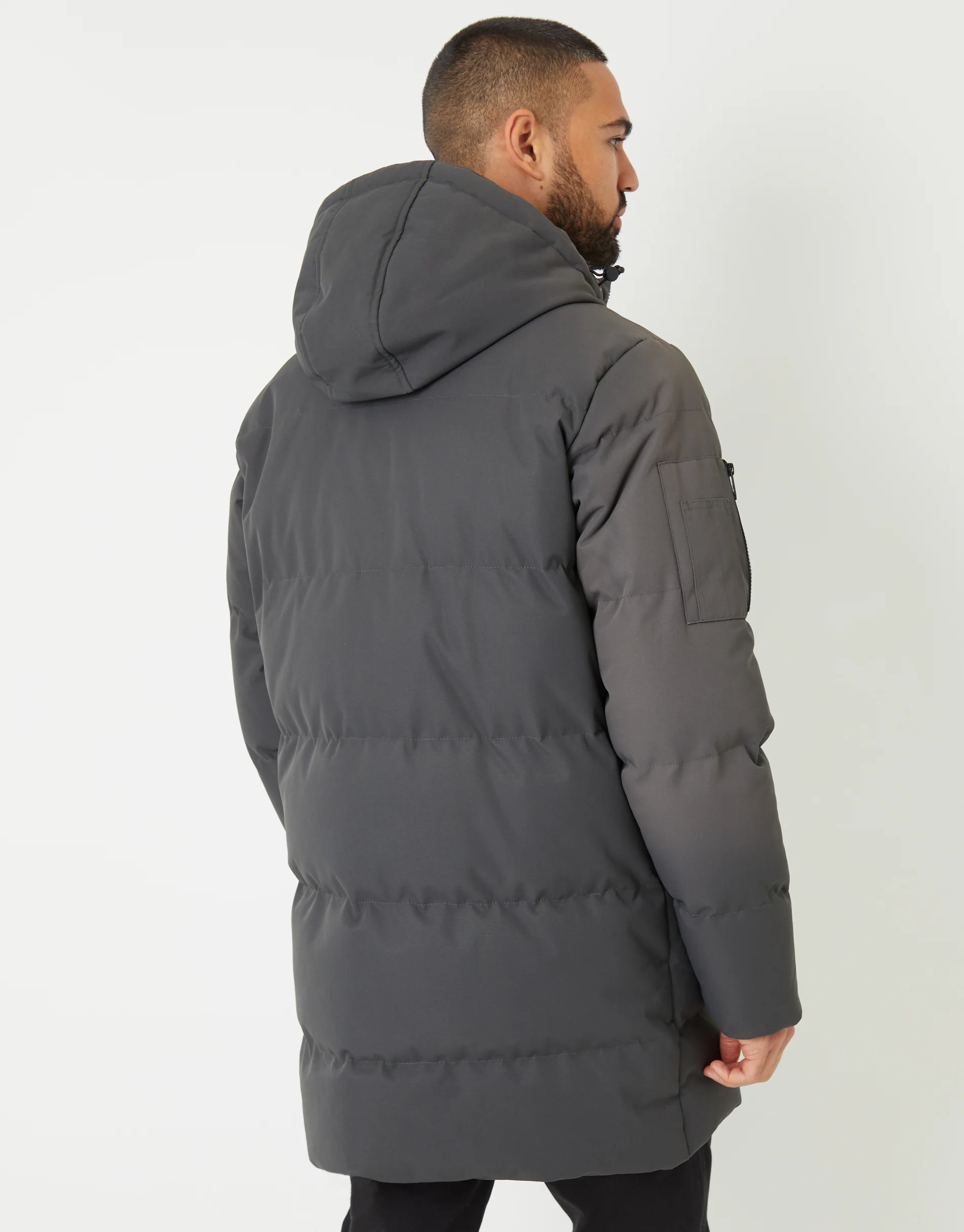 Longline Padded Jacket in Charcoal Grey - Image 2