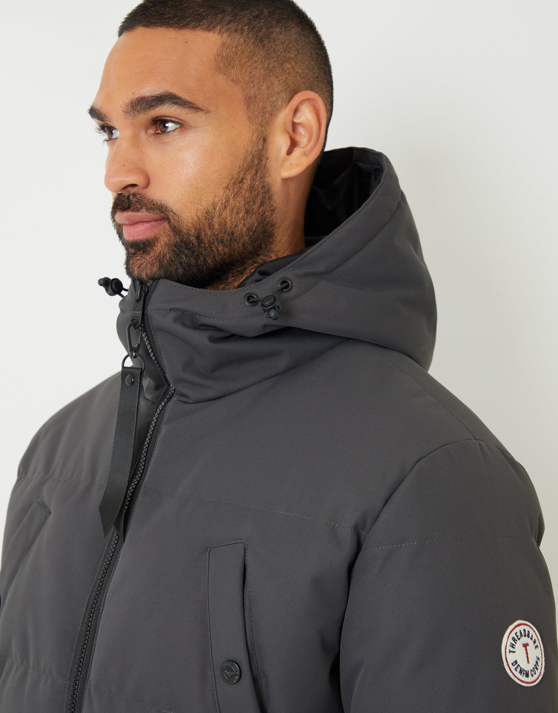 Longline Padded Jacket in Charcoal Grey - Image 4