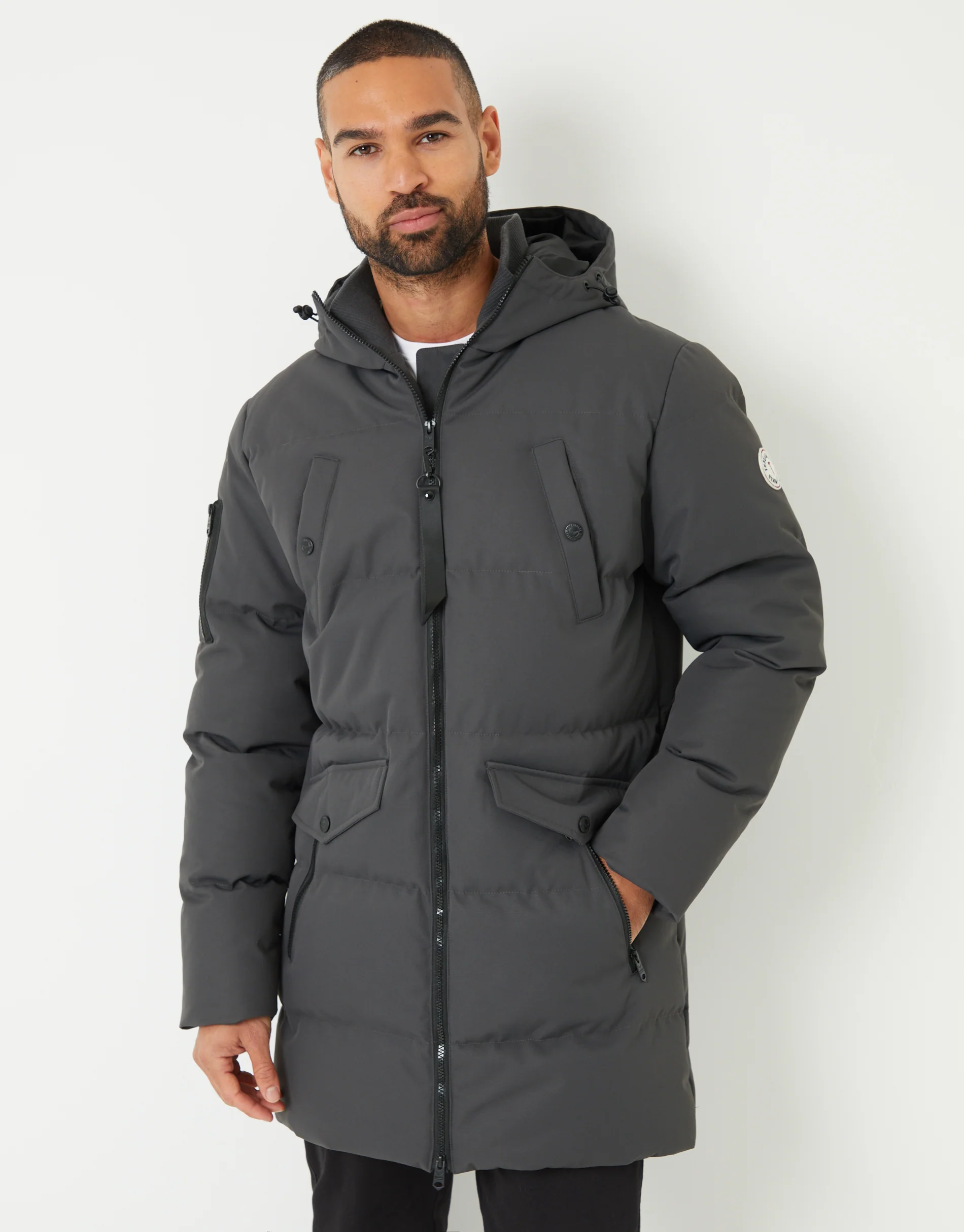 Longline Padded Jacket in Charcoal Grey - Image 5