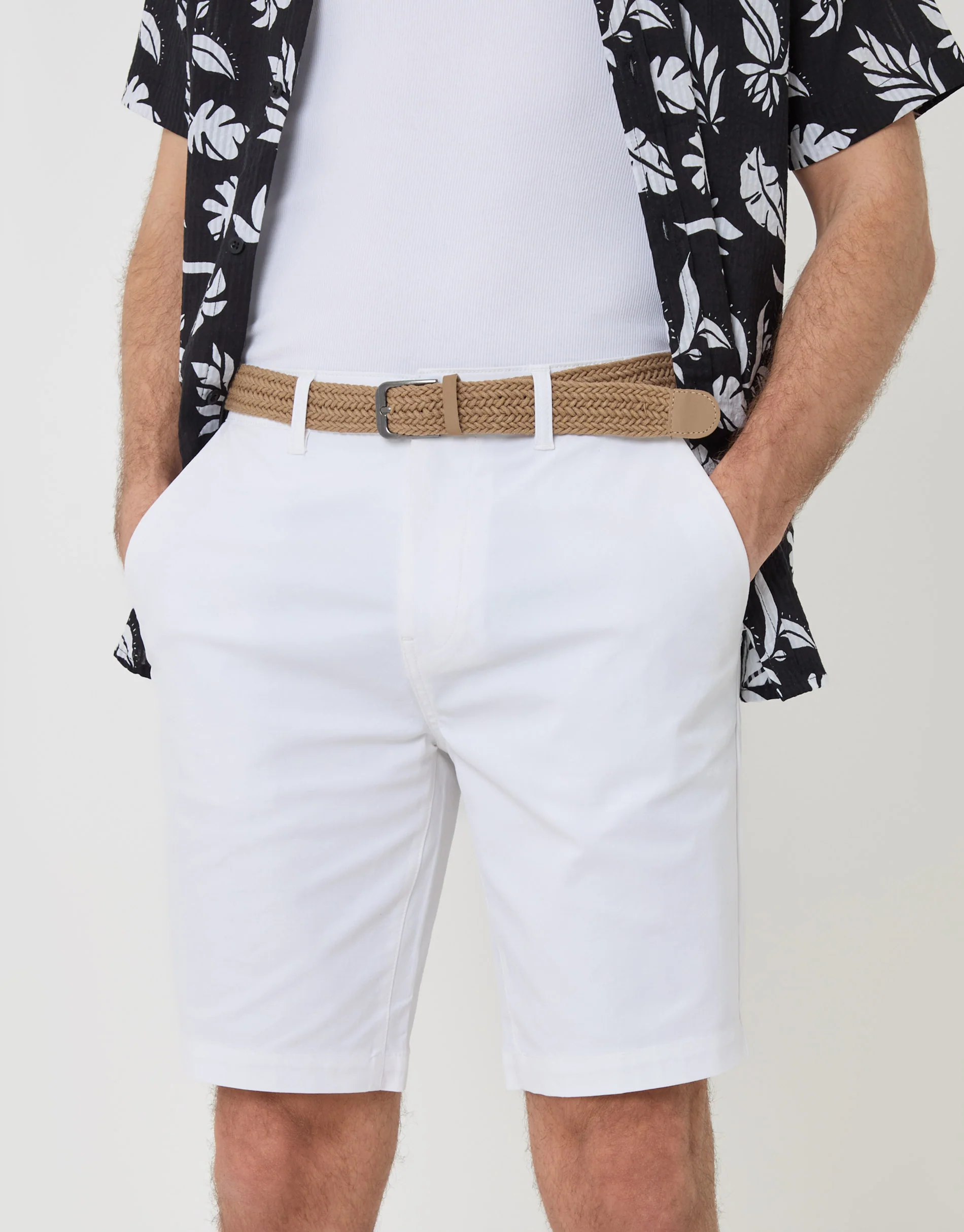 Belted Chino Shorts in White - Image 4