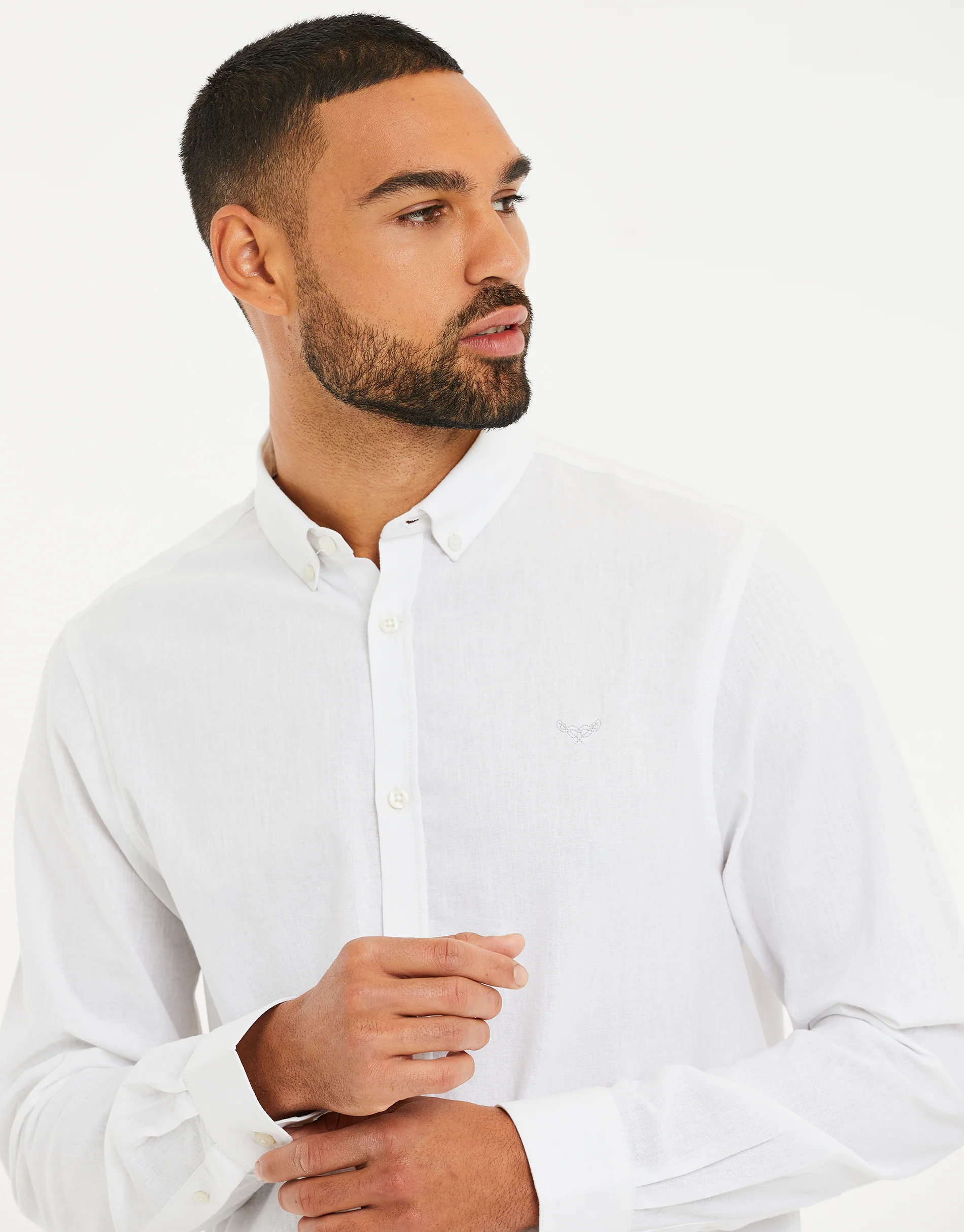 Long Sleeve Linen Blend Shirt in White - Image 4